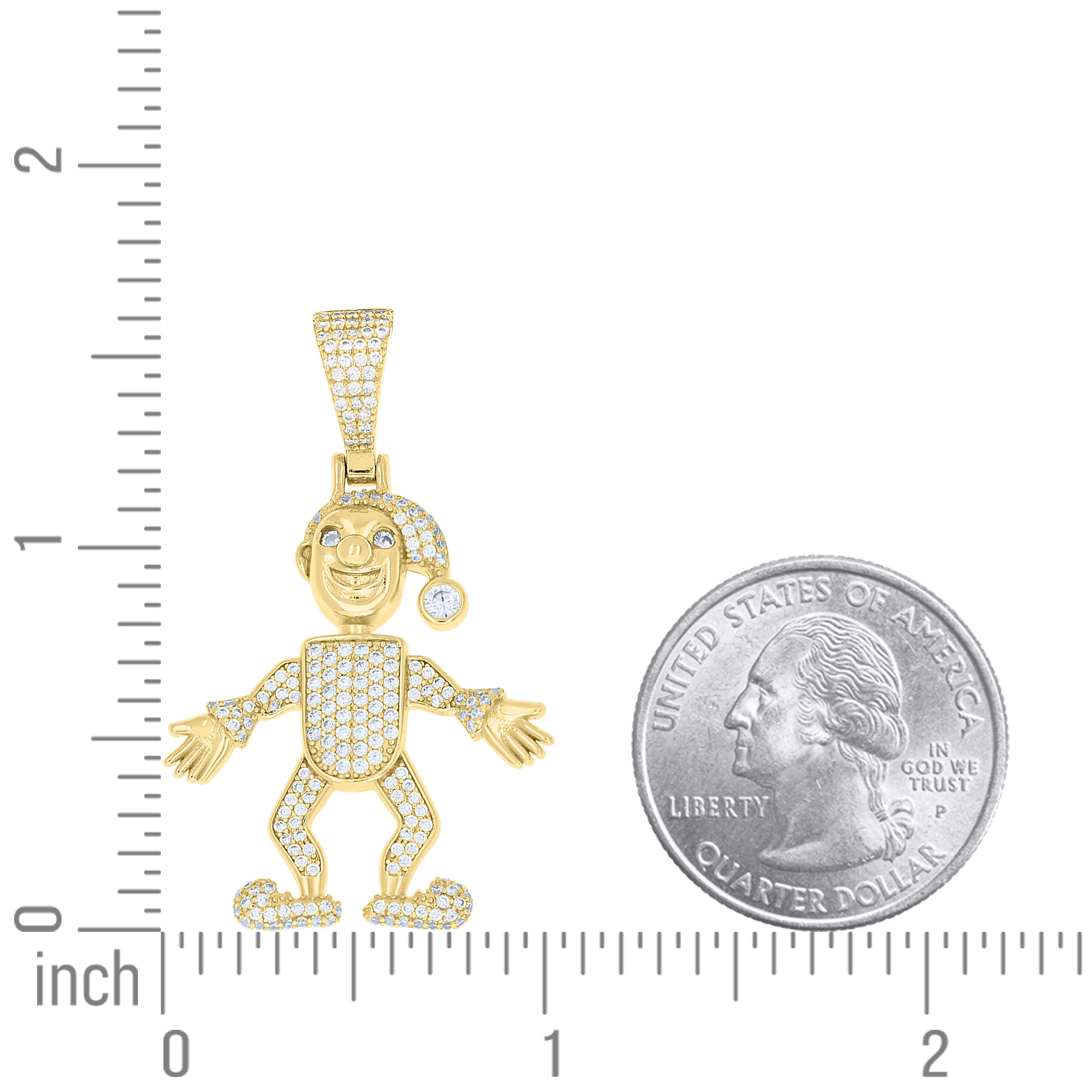 925 Sterling Silver Yellow-tone Mens Cubic-Zirconia Clown Jester Character Pendant