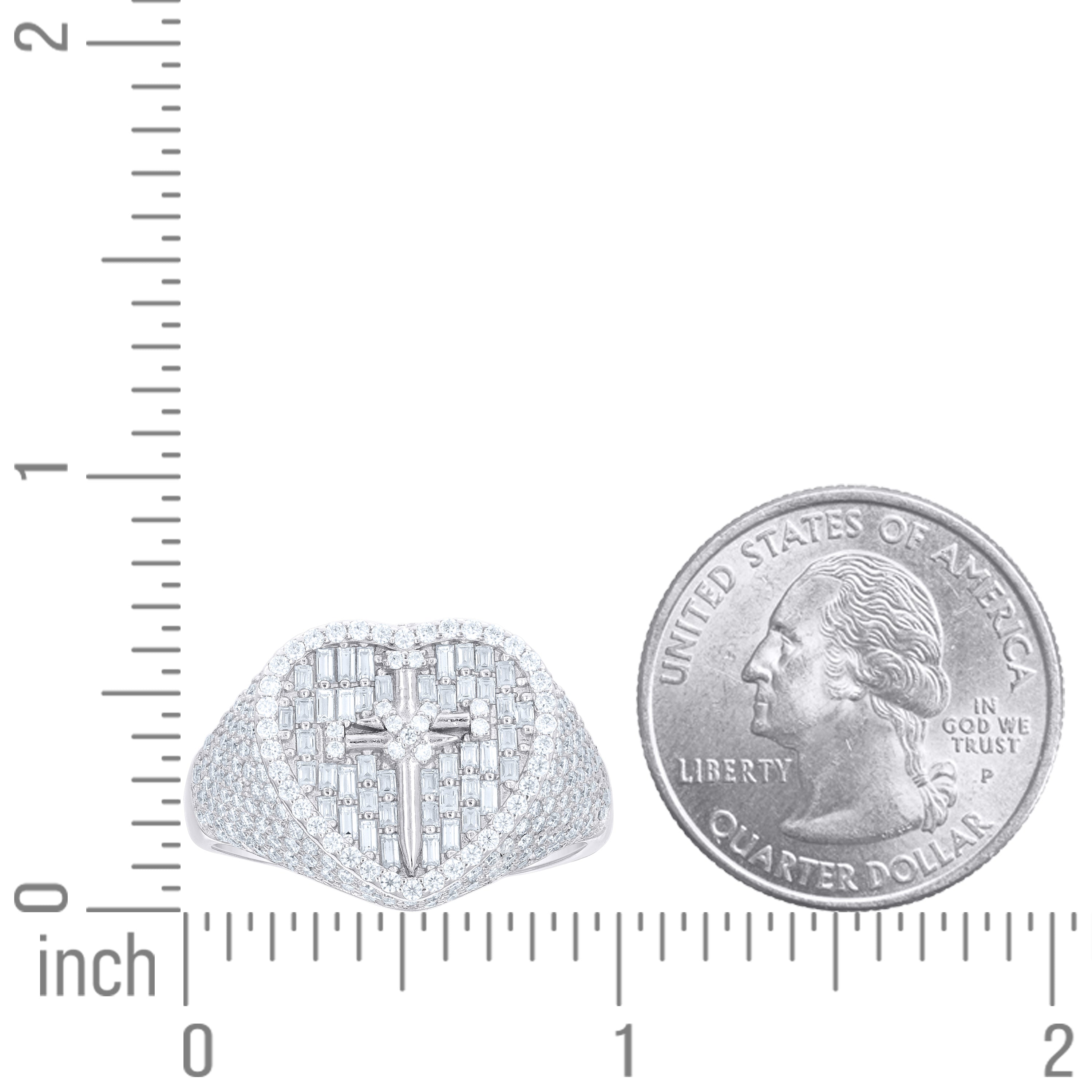 925 Sterling Silver Womens Baguette Round Cubic-Zirconia Heart Cross Religious Ring