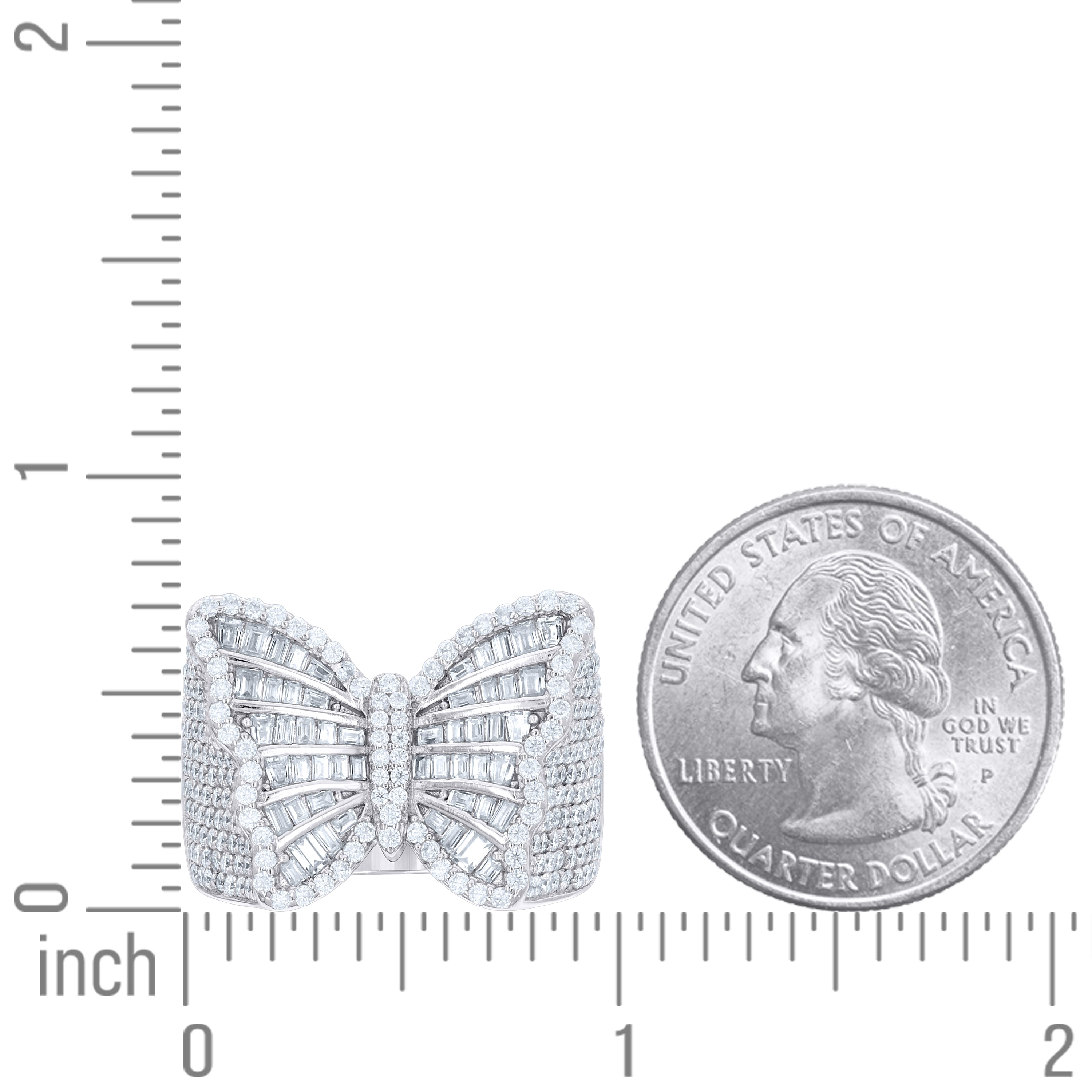 925 Sterling Silver Womens Baguette Round Cubic-Zirconia Butterfly Fashion Ring