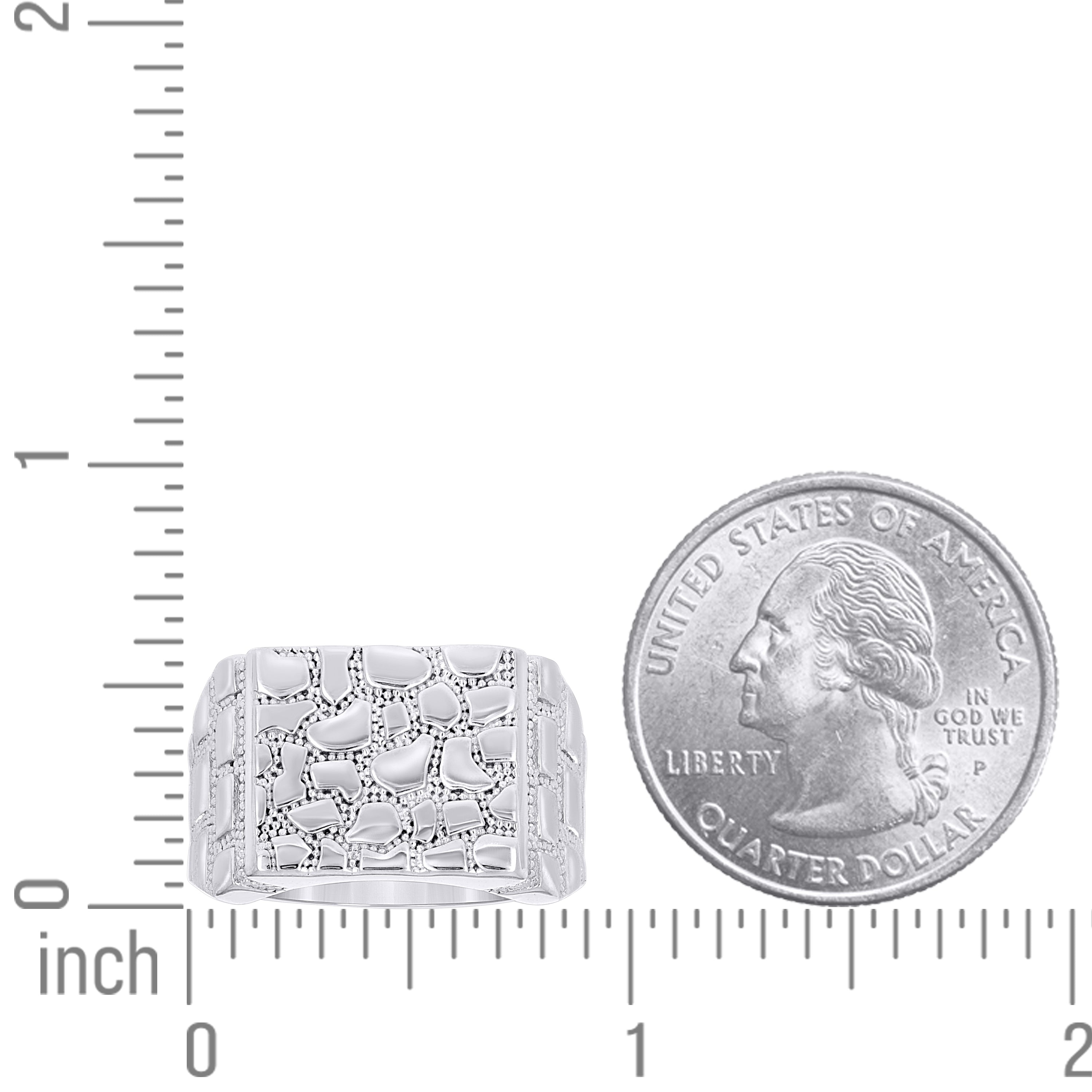 925 Sterling Silver Mens Square Head Nugget Fashion Ring