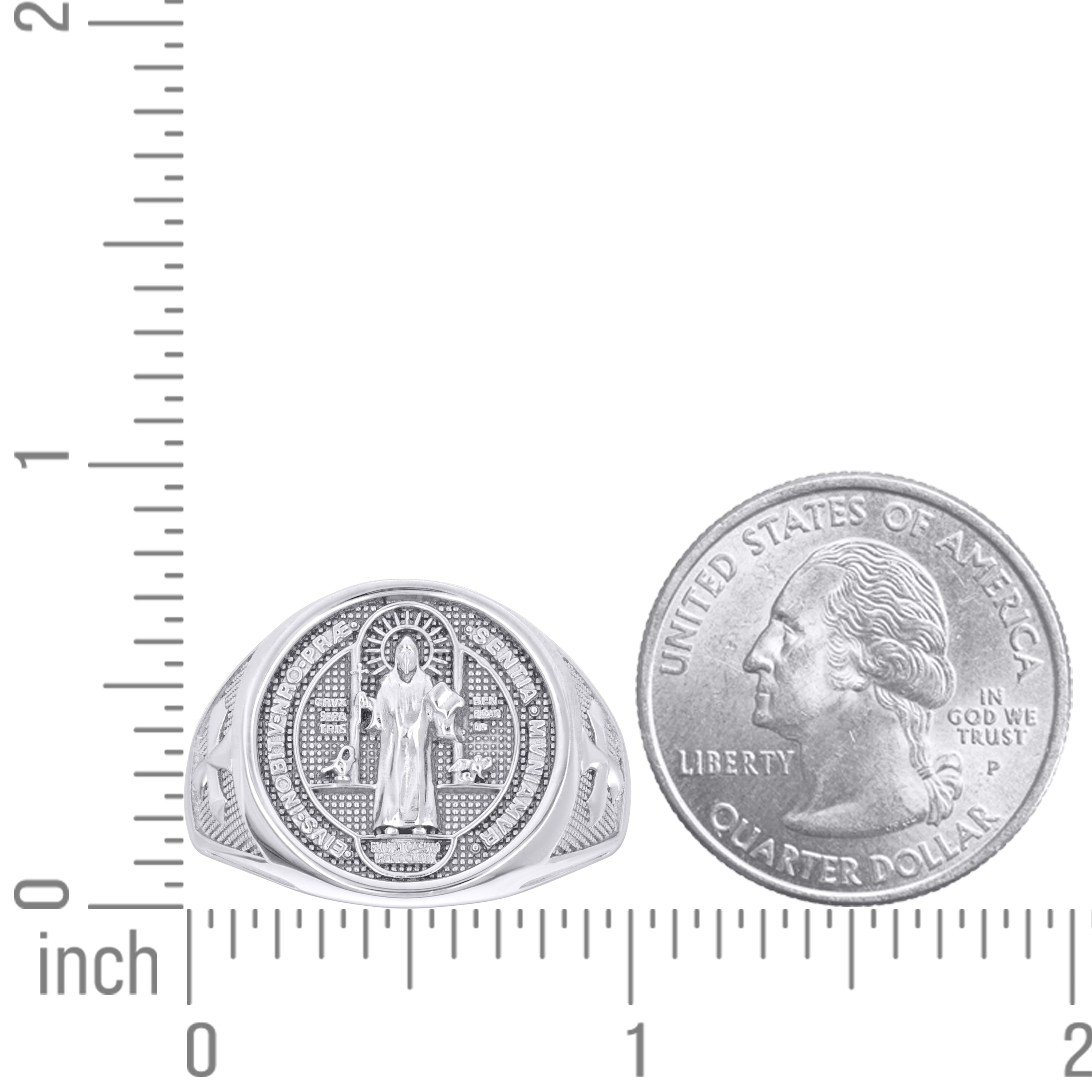 925 Sterling Silver Mens St. Benedict Religious Ring