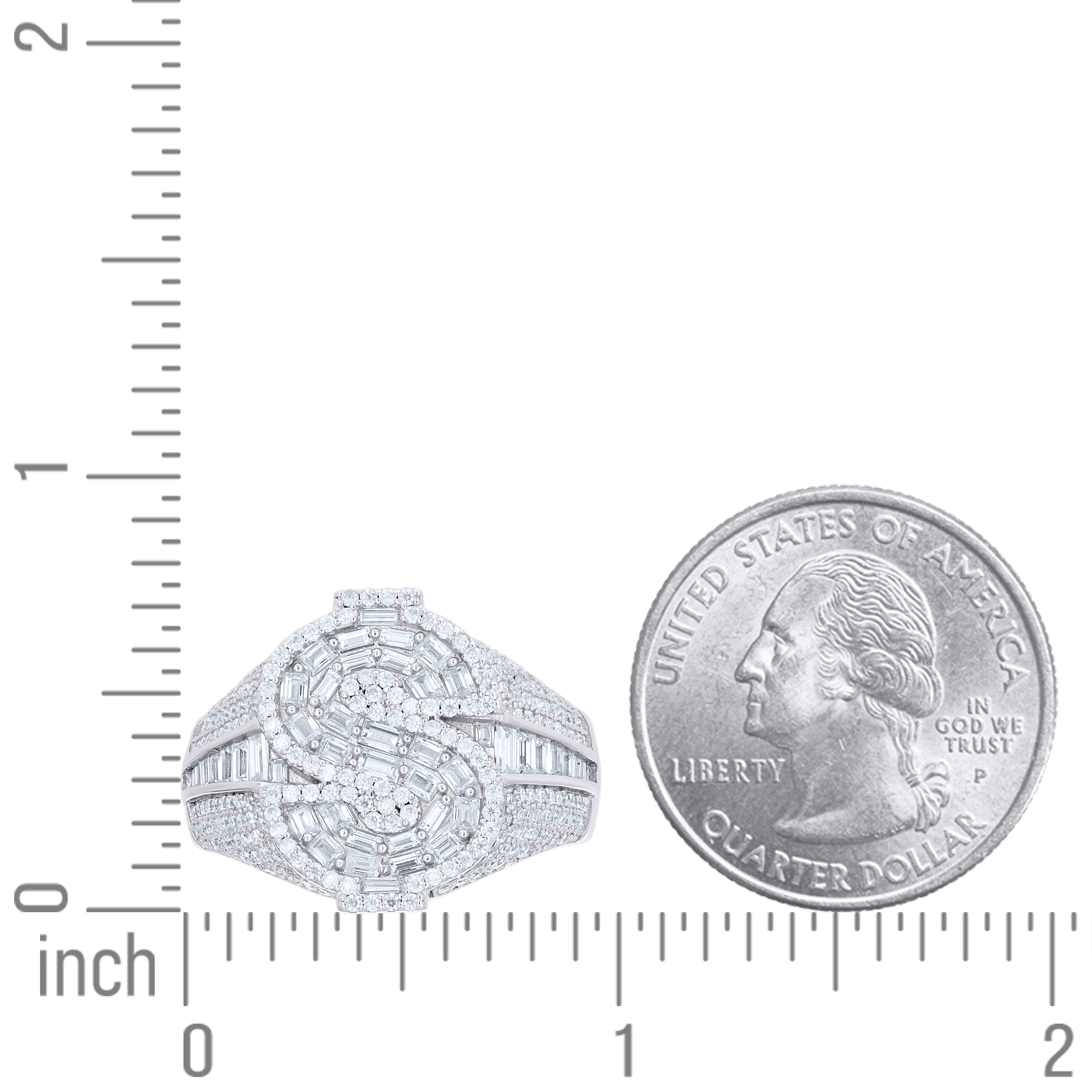 925 Sterling Silver Mens Baguette Round Cubic-Zirconia Dollar Sign Currency Ring