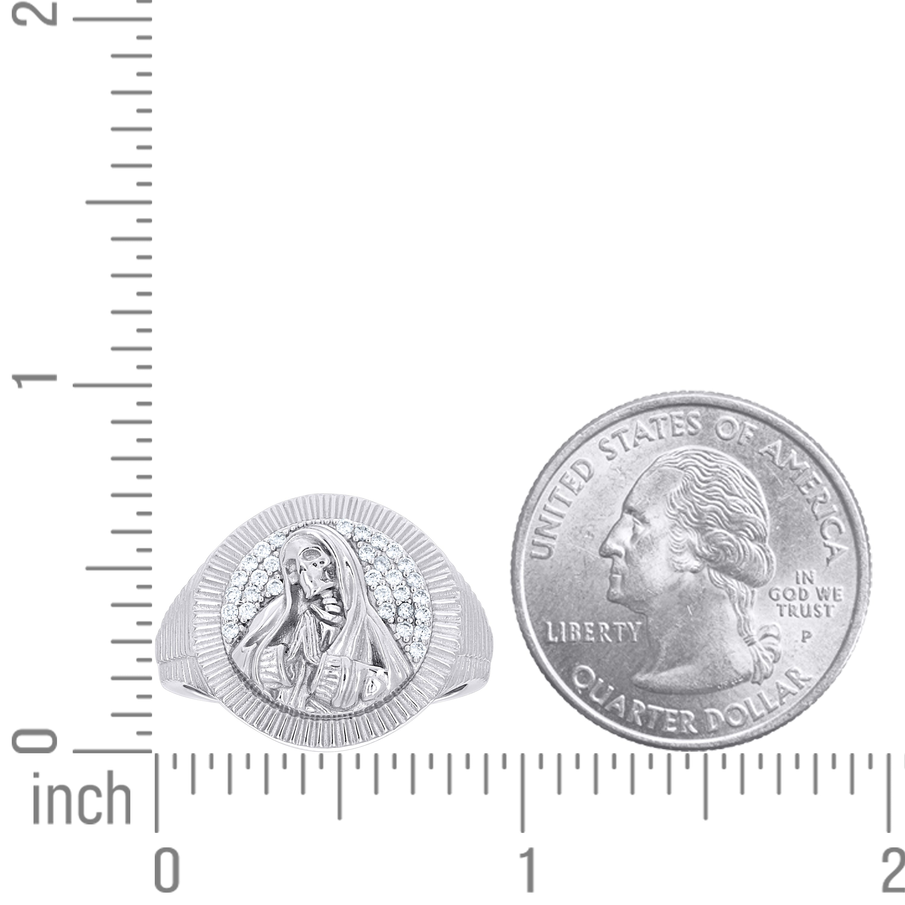 925 Sterling Silver Mens Cubic-Zirconia Death Angel Grim Reaper Religious Ring