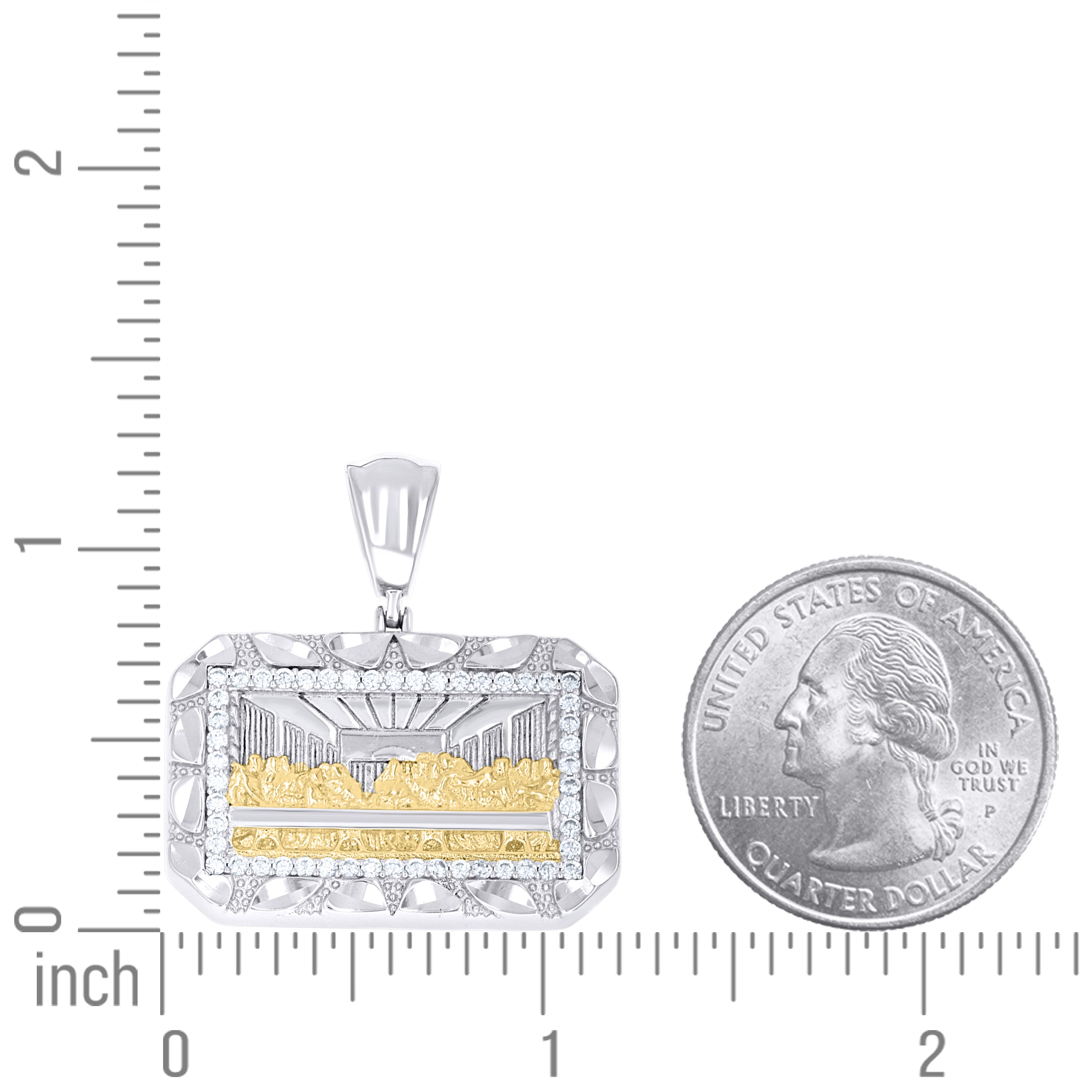 925 Sterling Silver Yellow-tone Men Cubic-Zirconia Nugget Last Supper Religious Charm Pendant