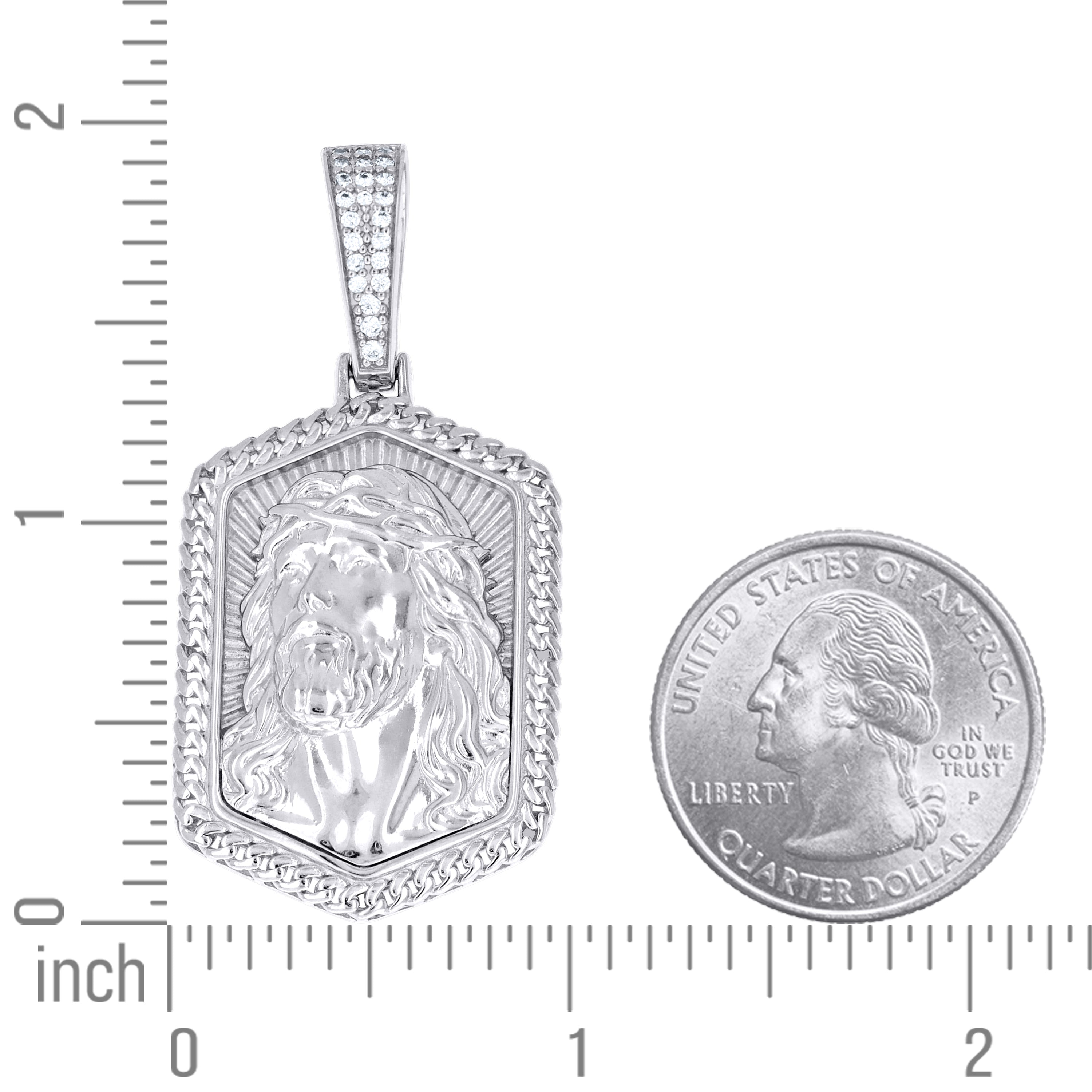 925 Sterling Silver Men Cubic-Zirconia Jesus Religious Charm Pendant