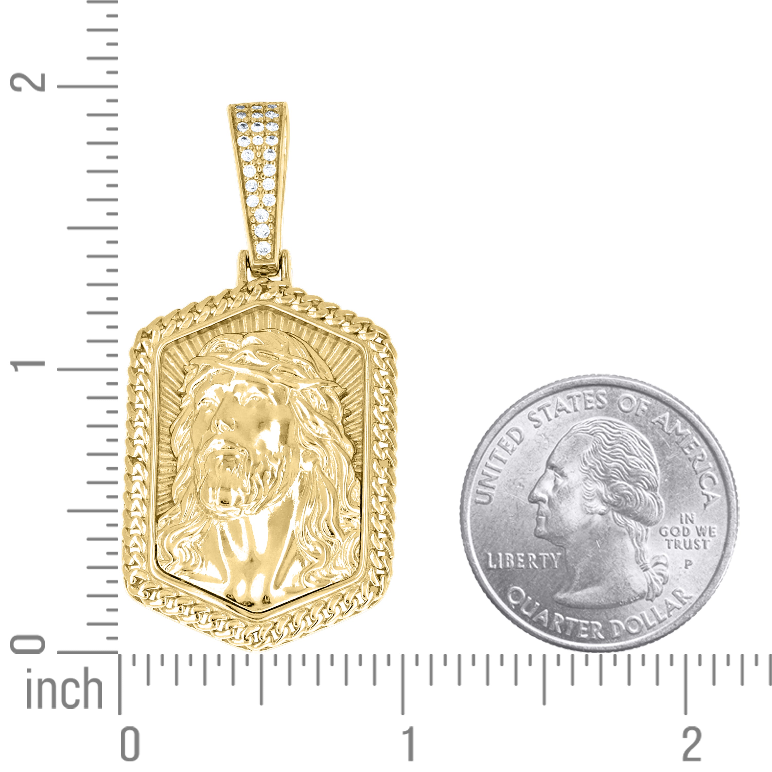 925 Sterling Silver Yellow-tone Men Cubic-Zirconia Jesus Religious Charm Pendant