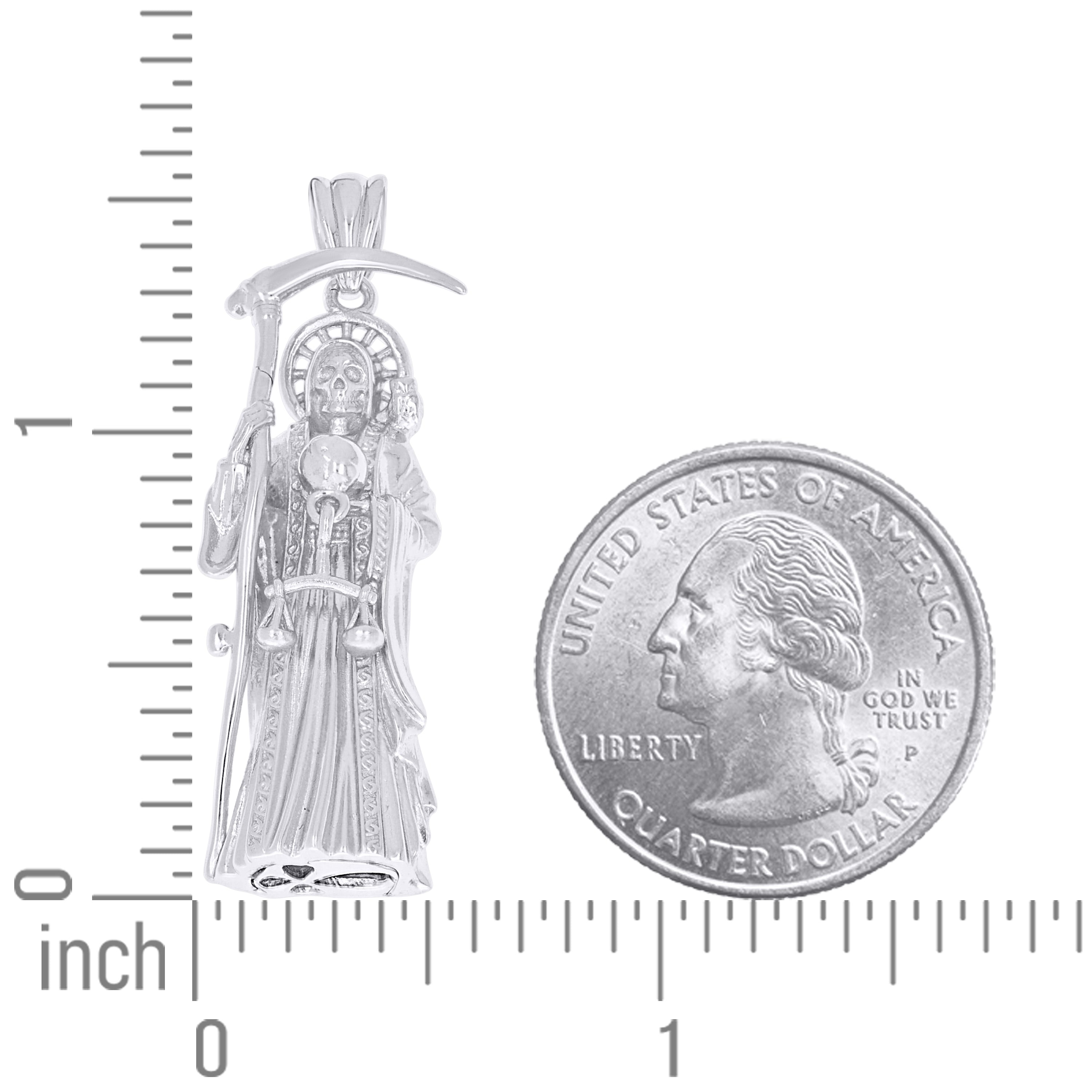 925 Sterling Silver Men Grim Reaper Death Angel Religious Charm Pendant