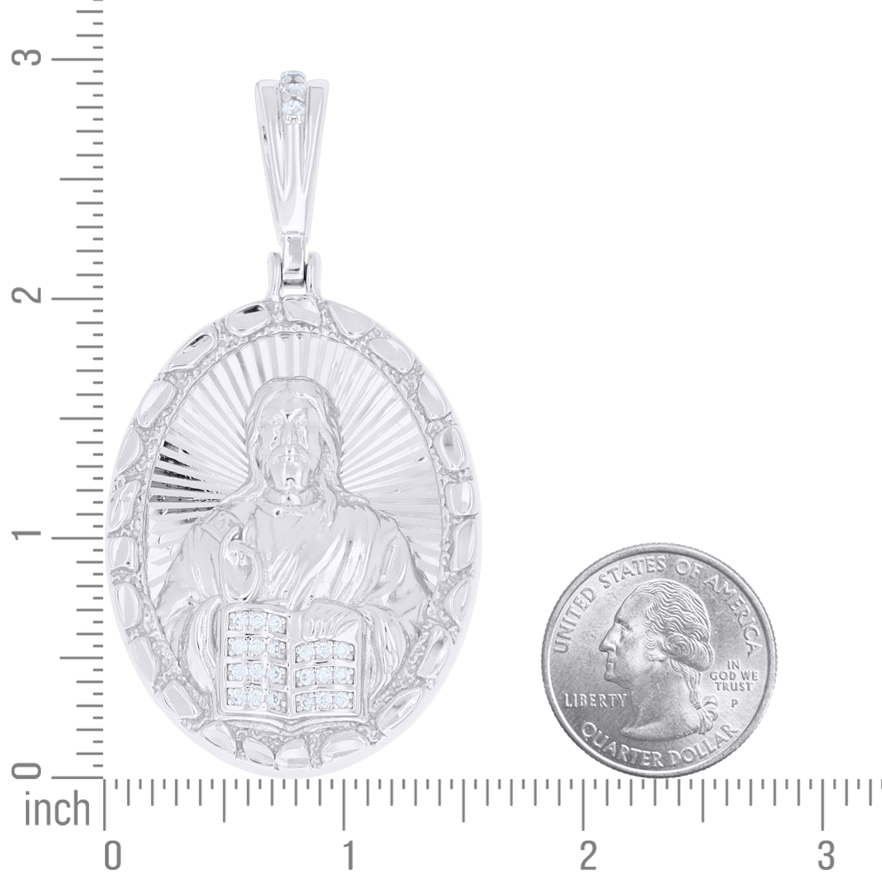 925 Sterling Silver Unisex Cubic-Zirconia Jesus Religious Pendant