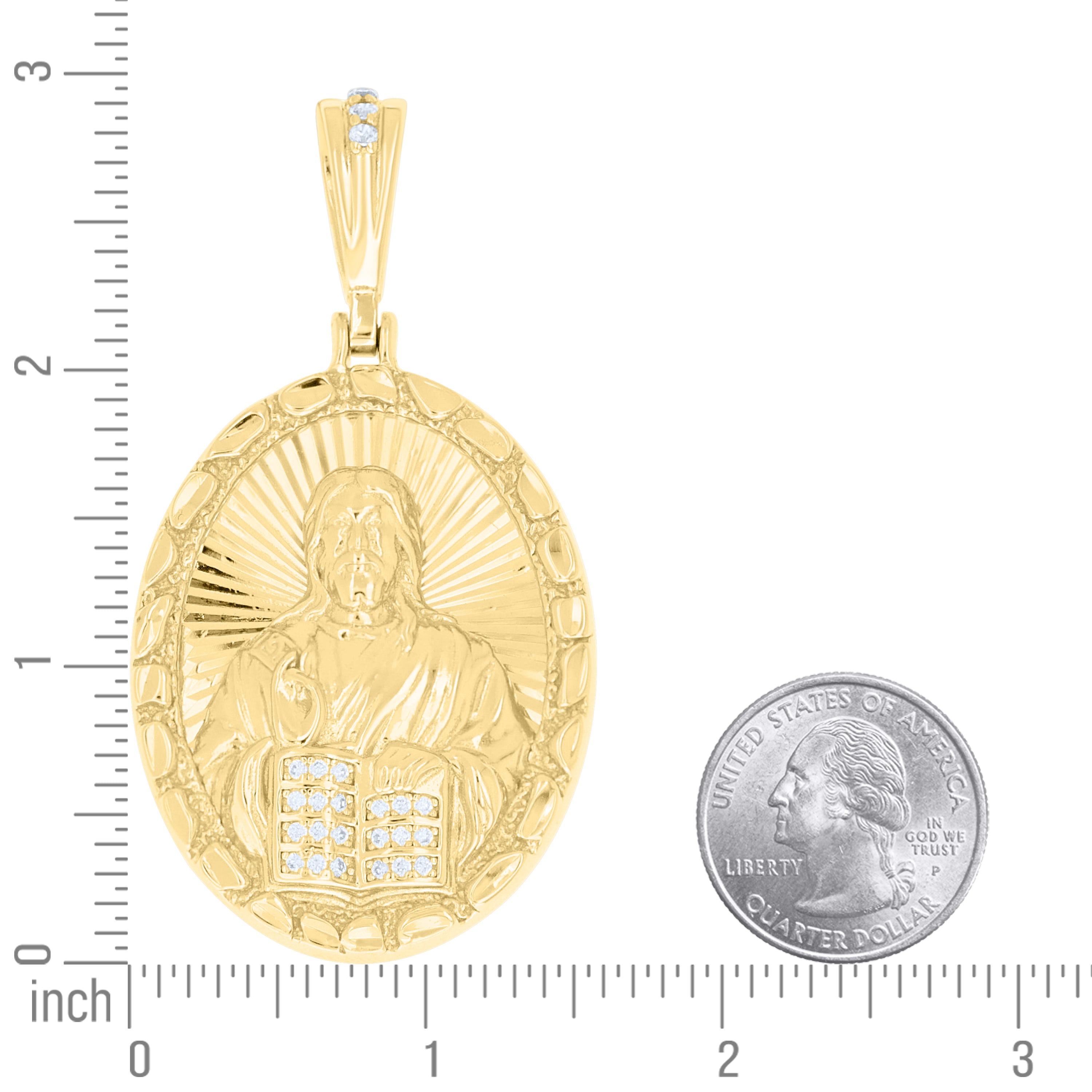 925 Sterling Silver Yellow-Tone Unisex Cubic-Zirconia Jesus Religious Pendant