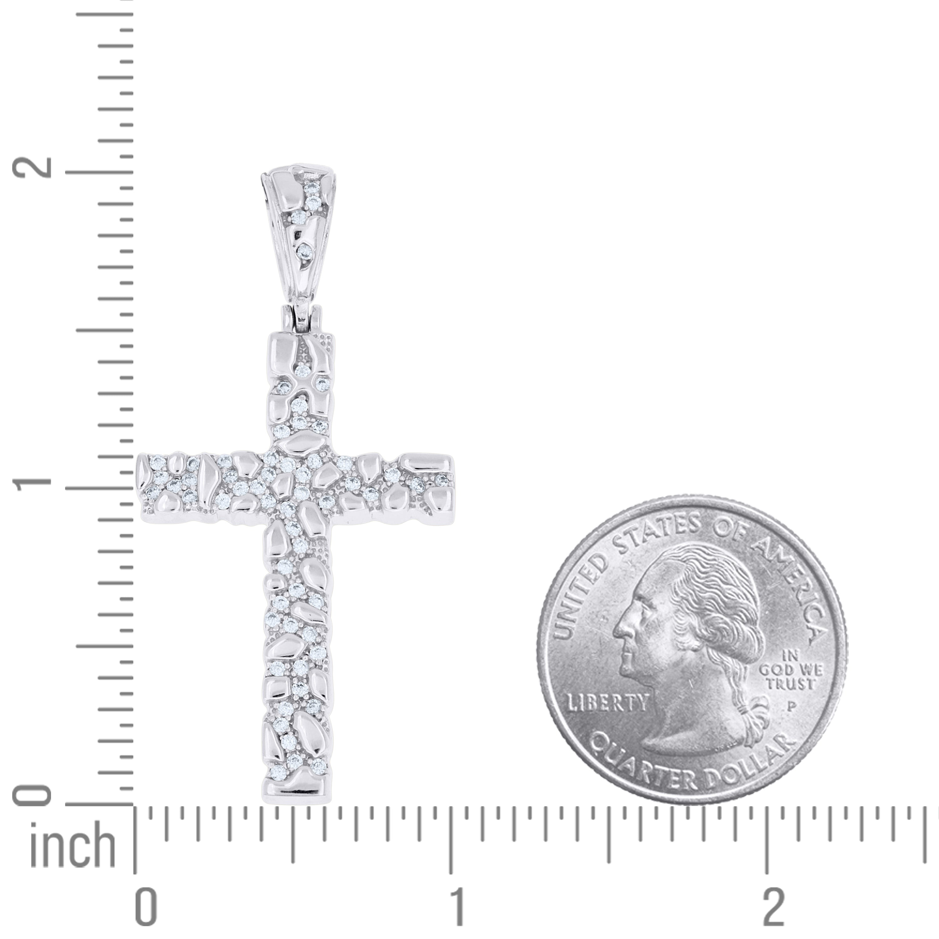 925 Sterling Silver Unisex Cubic-Zirconia Nugget Cross Religious Pendant