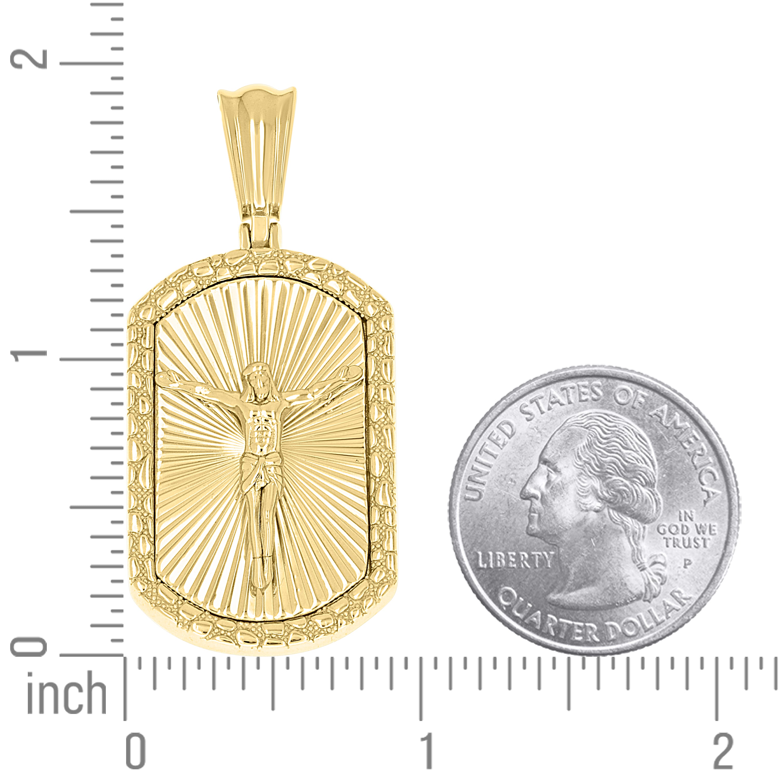925 Sterling Silver Yellow-tone Men Nugget Dog Tag Crucifix Religious Charm Pendant