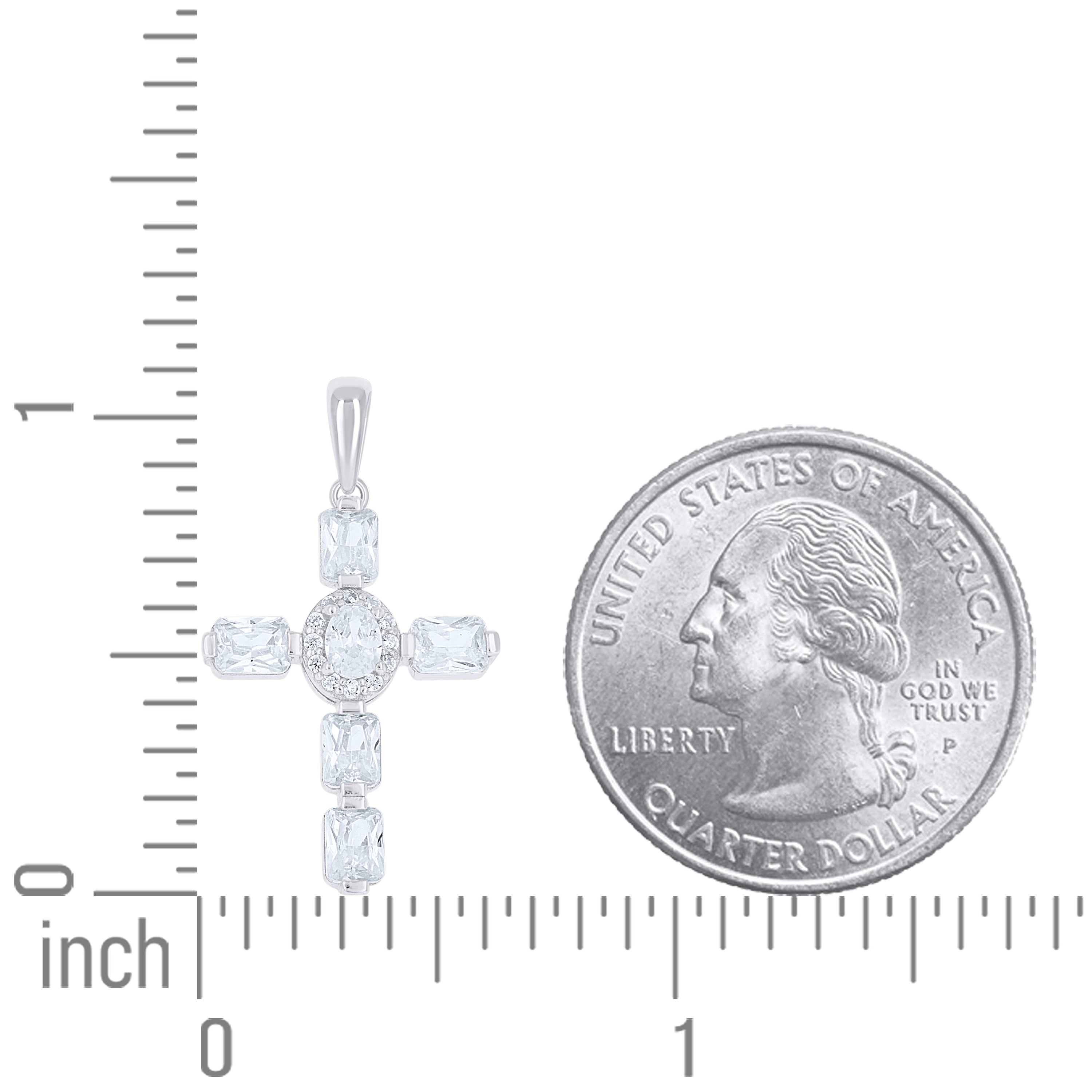 925 Sterling Silver Unisex Round Oval/Emerald-cut Cubic-Zirconia Cross Religious Charm Pendant