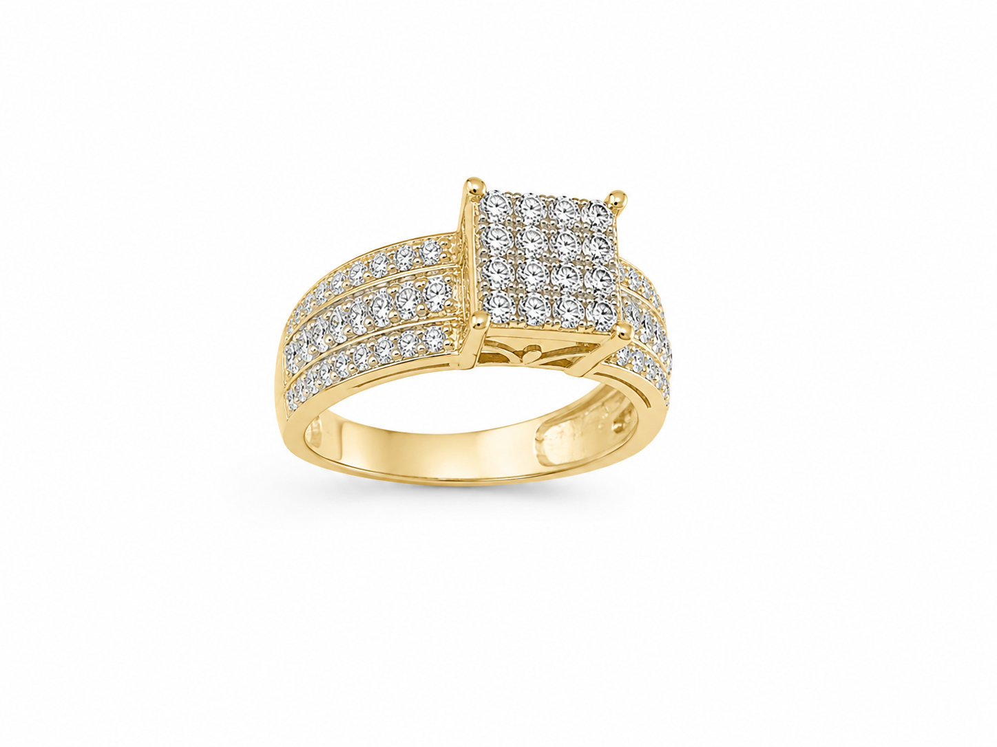 10KT Multi Row Cubic Zirconium Yellow Gold Ring [A4B0]