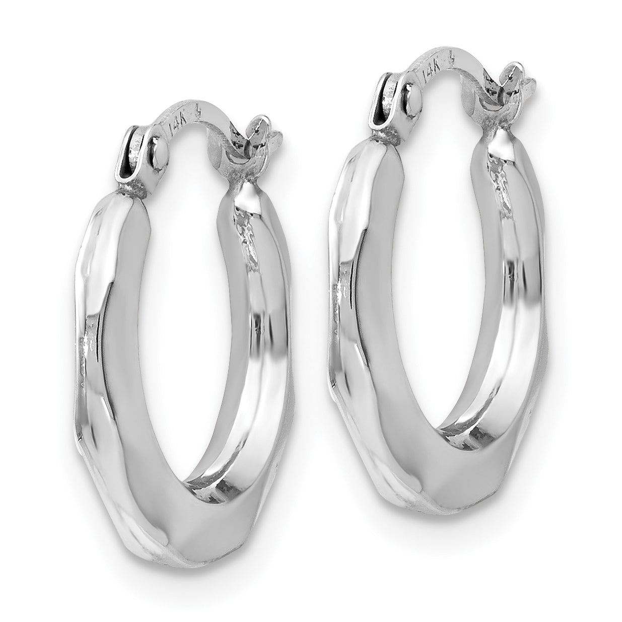14K White Gold Polished Hinged Hoop Earrings