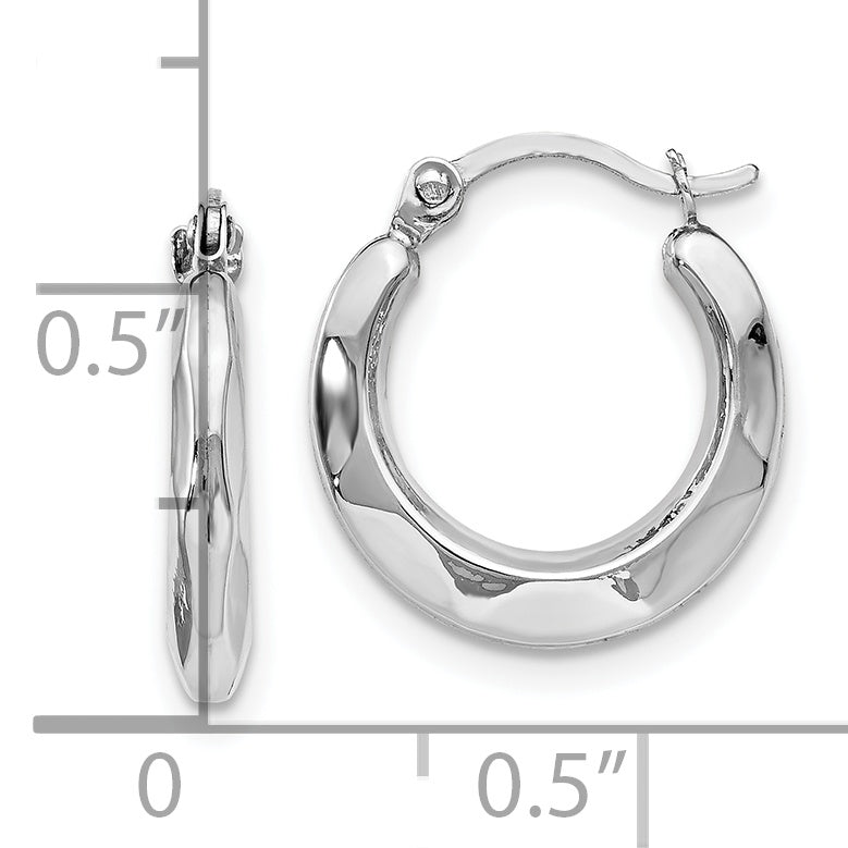 14K White Gold Polished Hinged Hoop Earrings