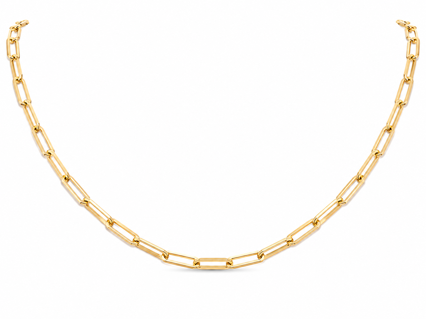 14KT Hollow Yellow Gold 3.5 MM Designer Paper Clip Link Chain