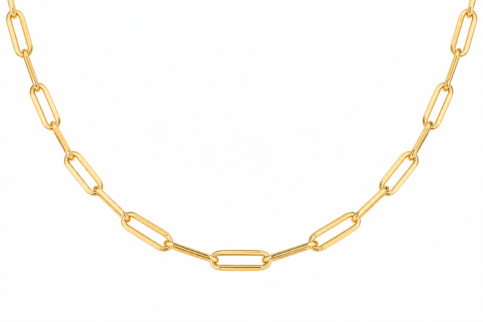 14KT Hollow Yellow Gold 5 MM Designer Paper Clip Link Chain