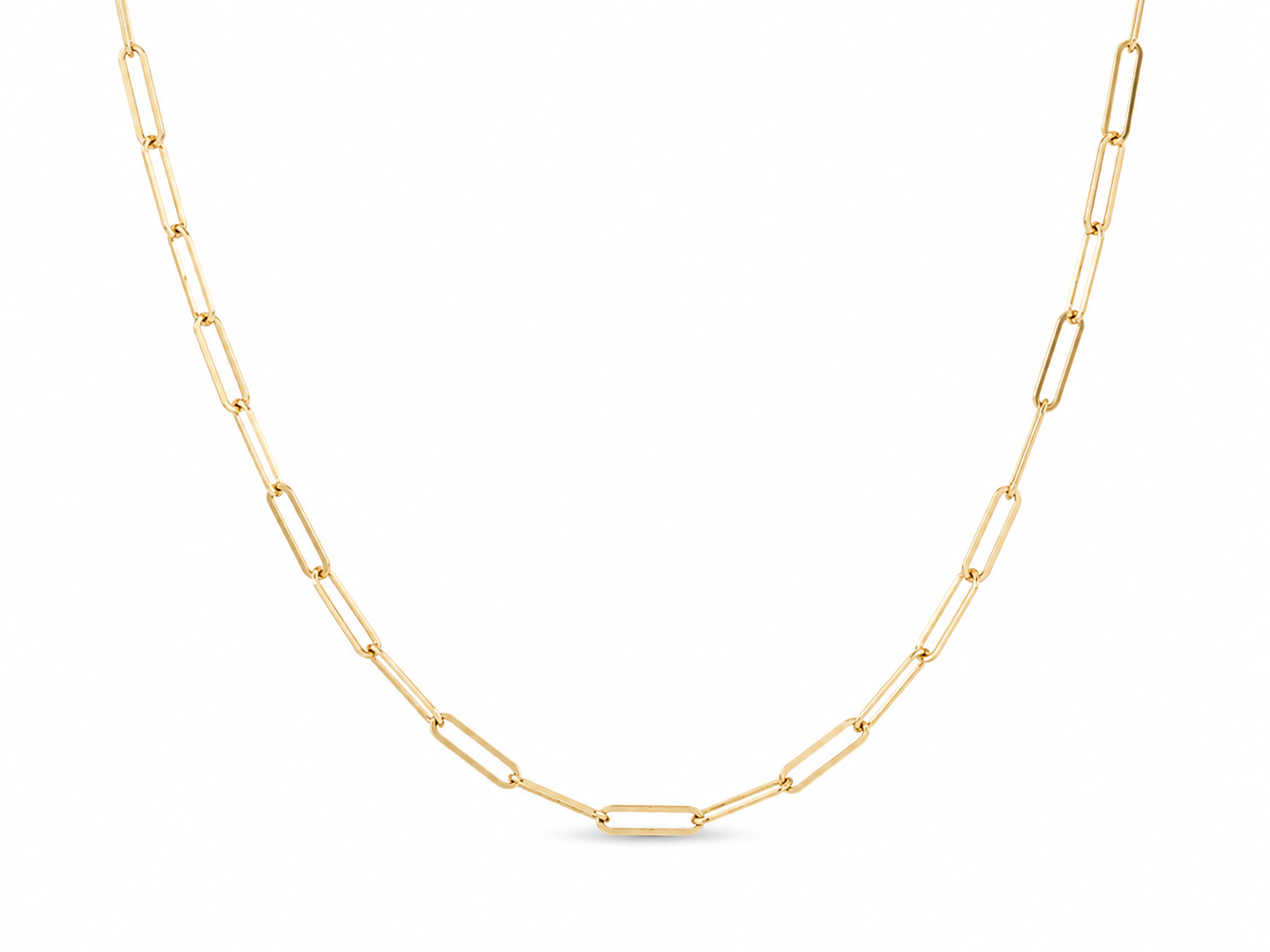 14KT Hollow Yellow Gold 3 MM Designer Paper Clip Link Chain