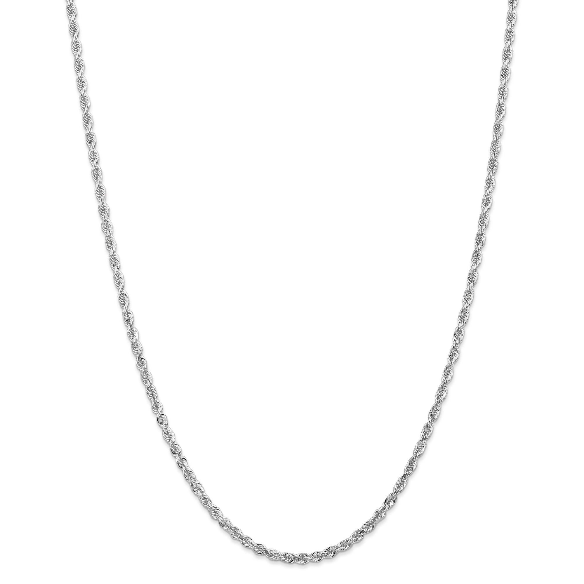 14K White Gold 22 Inch 3Mm Diamond-Cut Quadruple Rope Lobster Clasp Chain
