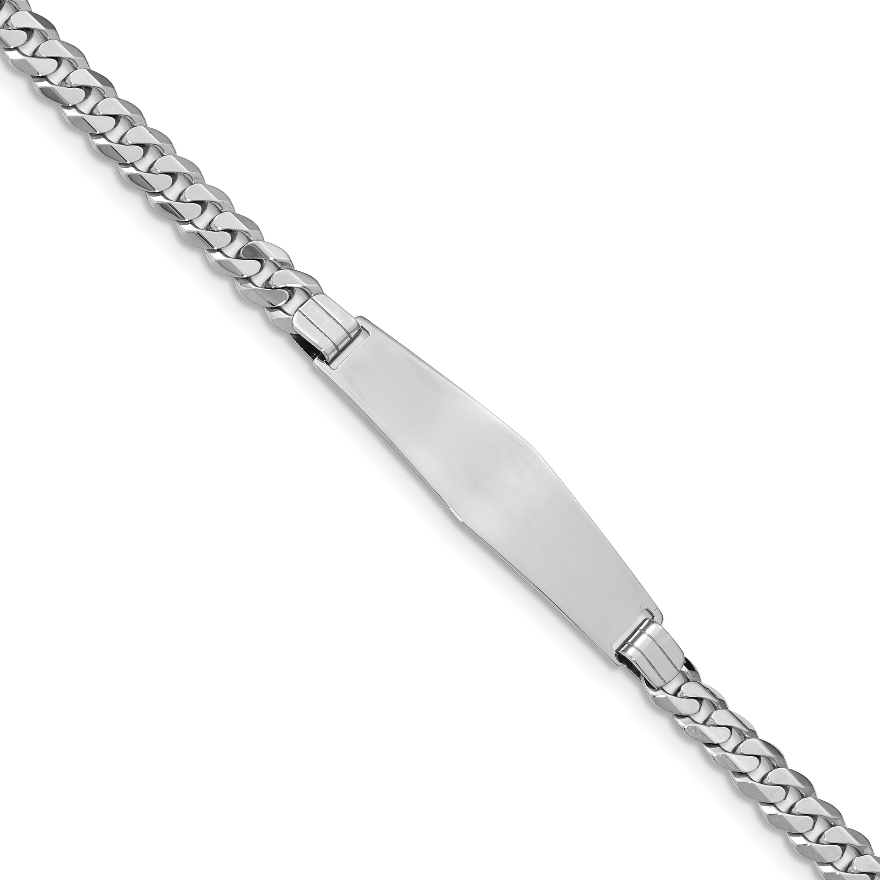 14K Wg Flat Curb Link Soft Diamond Shape Id Bracelet