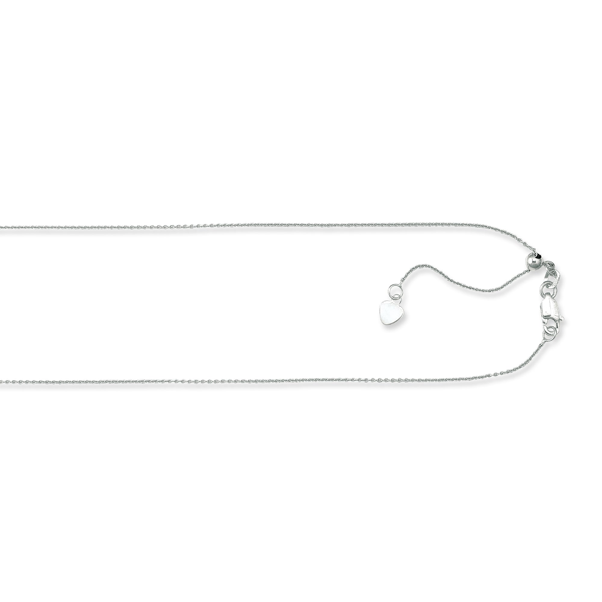 10K White Gold 1.1mm Adjustable (adjusts up to 22 inches) Cable 22" Chain with Lobster Lock