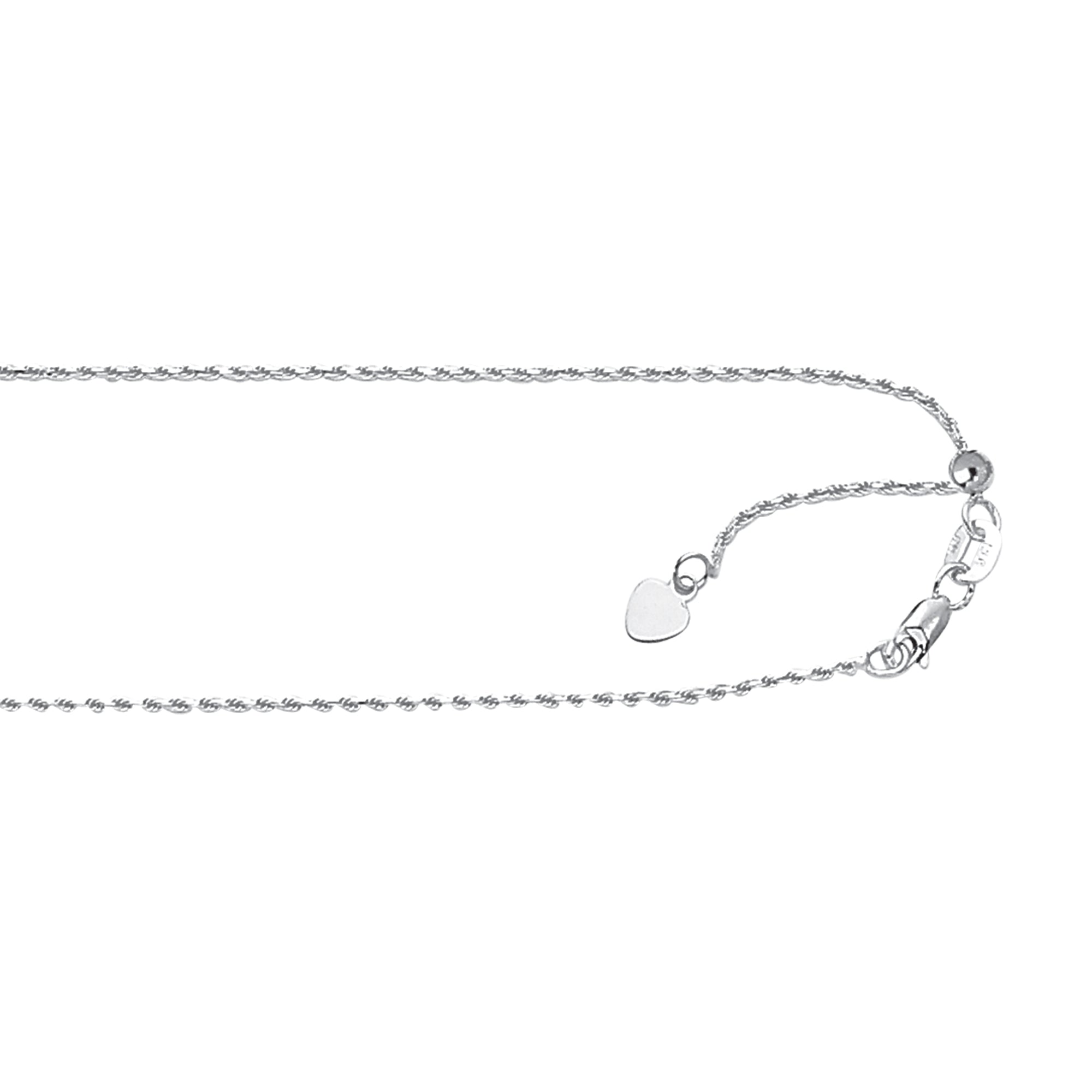 10K White Gold 0.95mm Adjustable (adjusts up to 22 inches) Rope 22" Chain with Lobster Lock