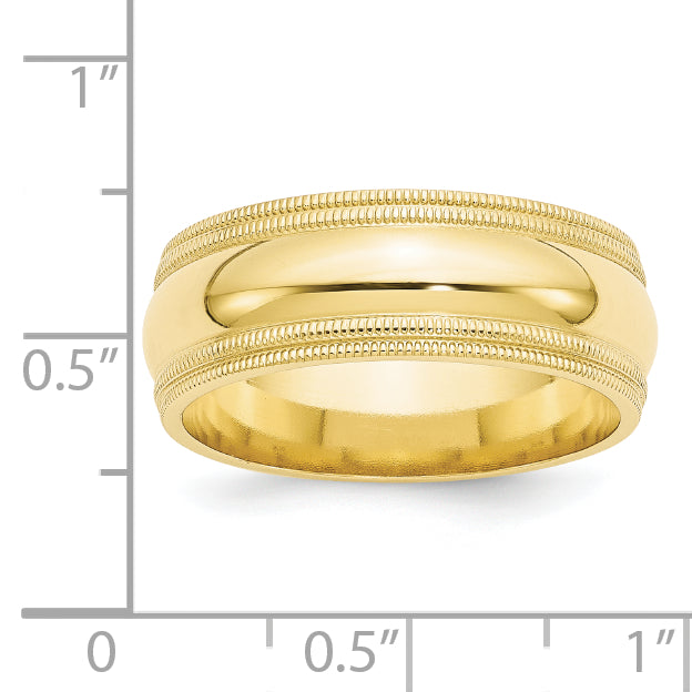 10k Yellow Gold 8mm Double Milgrain Comfort Fit Wedding Band Size 10.5