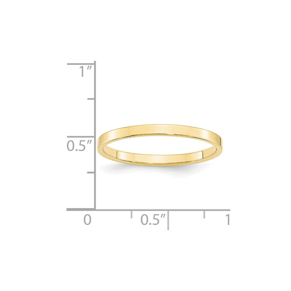 10k Yellow Gold 2mm Lightweight Flat Wedding Band Size 7.5
