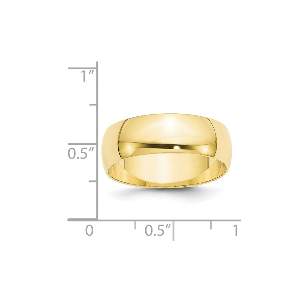 10k Yellow Gold 7mm Lightweight Half Round Wedding Band Size 7.5