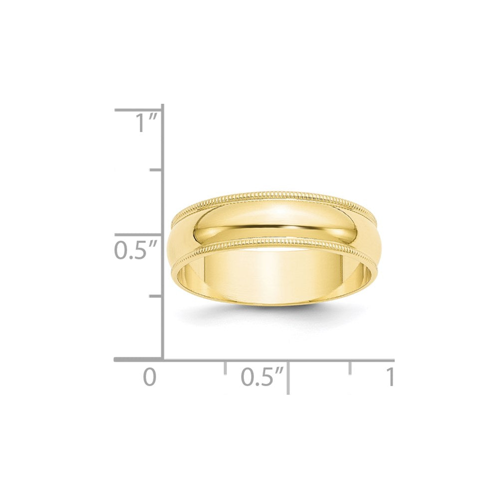 10k Yellow Gold 6mm Lightweight Milgrain Half Round Wedding Band Size 6.5