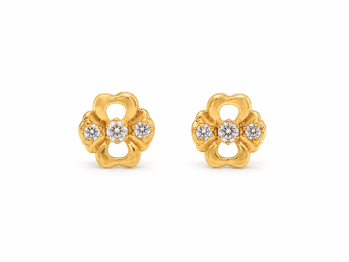 21KT Flower Cubic Zirconium Yellow Gold Earrings [A1B1]