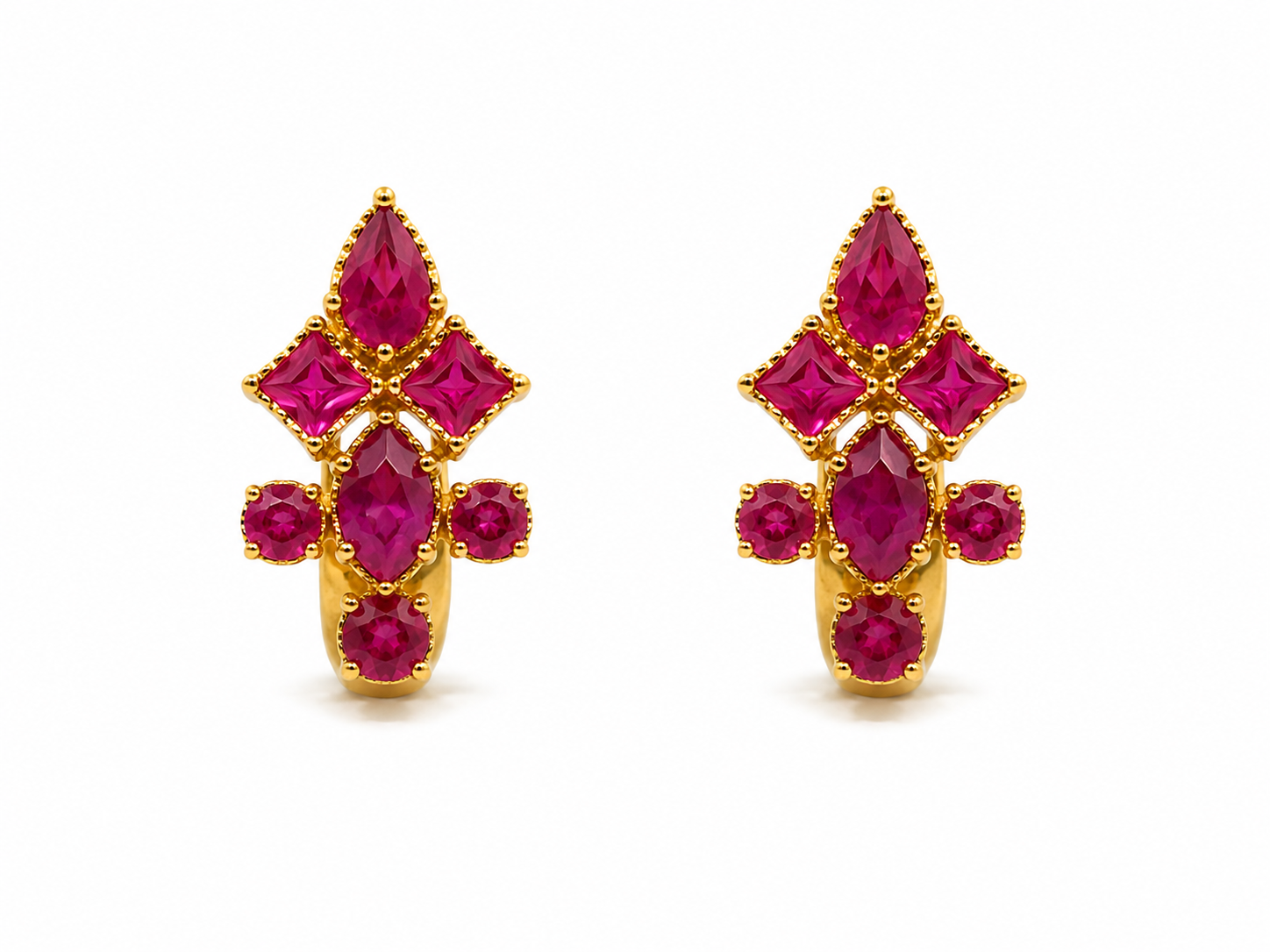 22KT Flower Gem Stone Yellow Gold Earrings [A6B0]