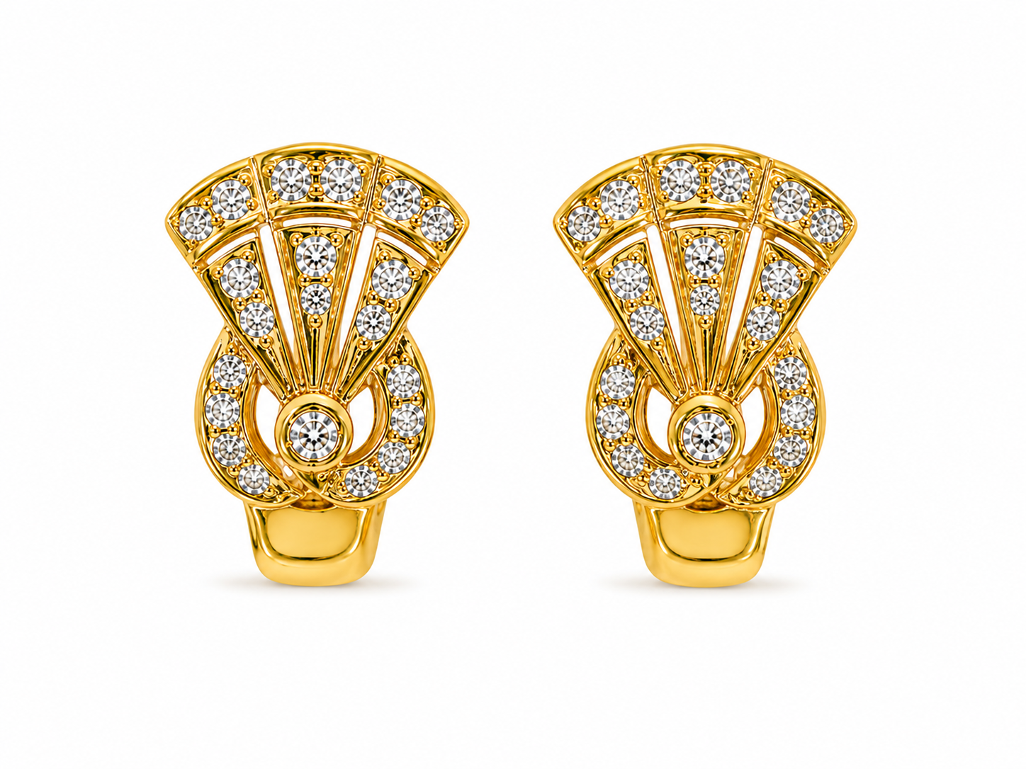 21KT Crest Stud Cubic Zirconium Yellow Gold Earrings [A5B4]