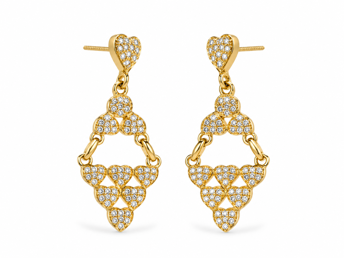 18KT Heart Charm Cubic Zirconium Yellow Gold Earrings [A9B3]
