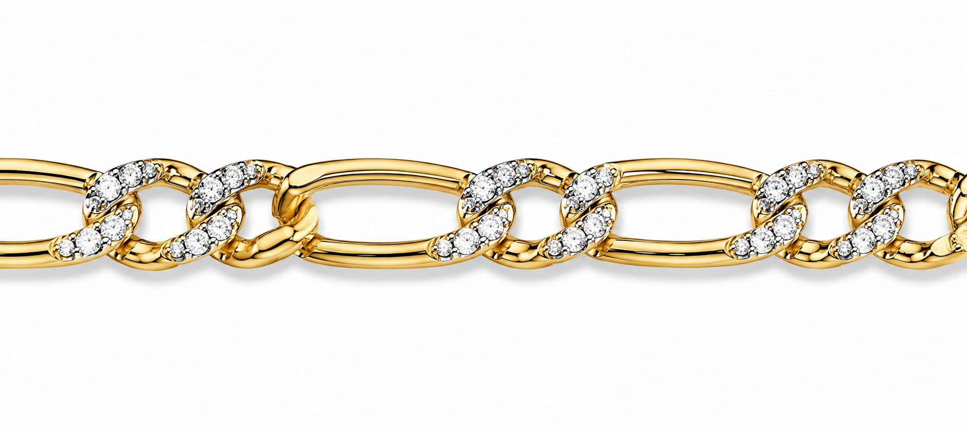 14KT Yellow Gold  Cubic Zirconium 8.5 MM Figaro Link Bracelet