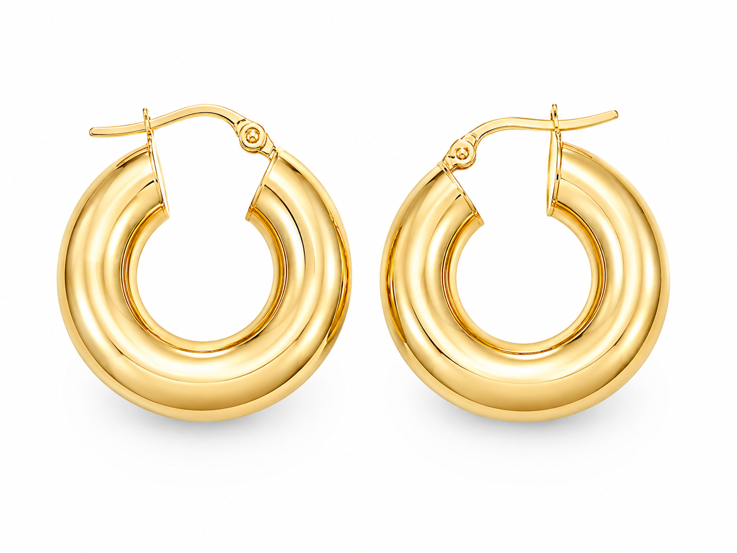 14KT Yellow Gold Round Thick 7 MM Hoop Earrings [A3B6]
