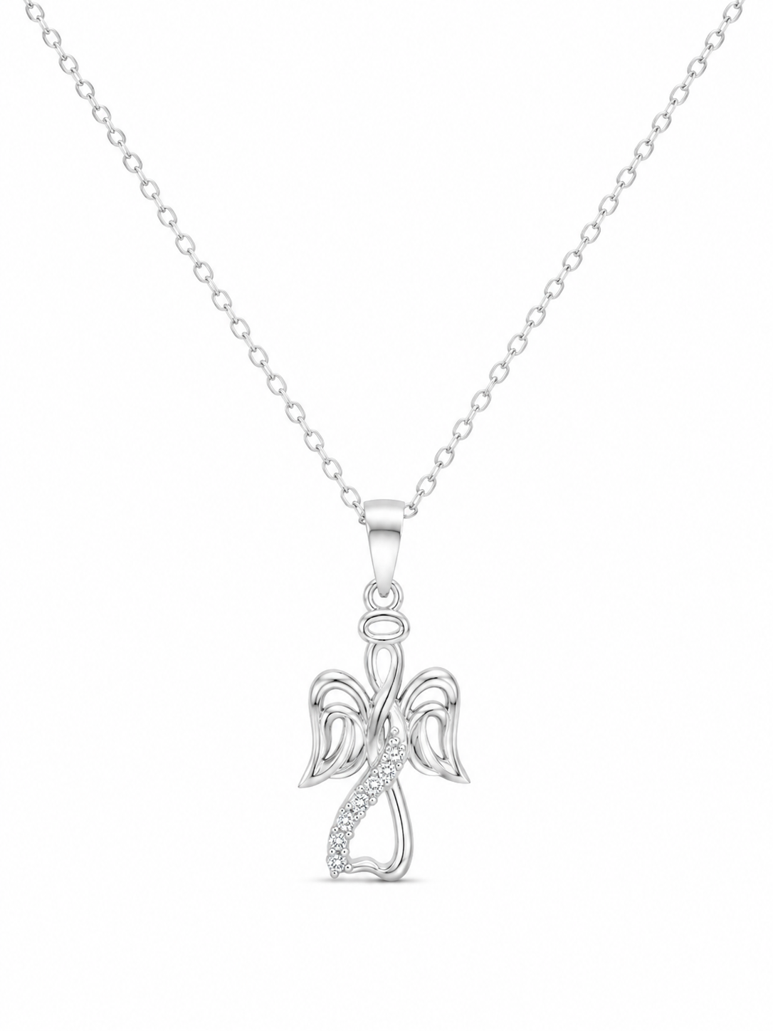925 Sterling Silver Cubic Zirconium Lobster Lock Angel Necklace