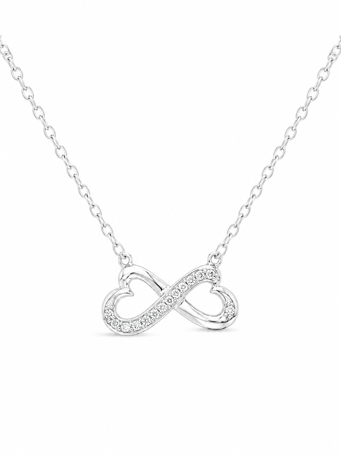 925 Sterling Silver Cubic Zirconium Lobster Lock Horizontal Infinity Necklace