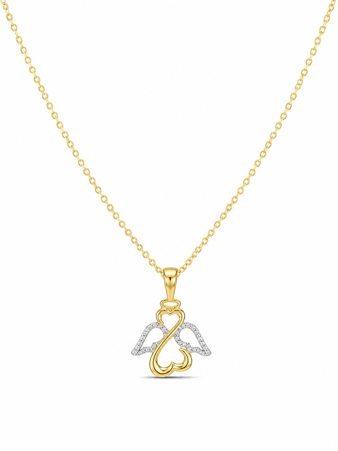 925 Sterling Silver Cubic Zirconium Lobster Lock Yellow Angel Wings Necklace