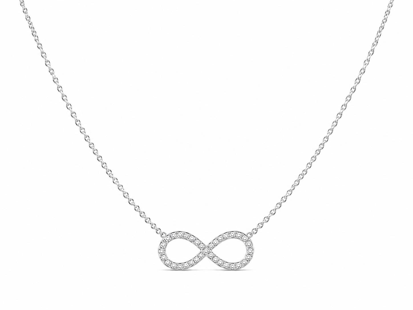 925 Sterling Silver Cubic Zirconium Stud Lobster Lock Horizontal Infinity Necklace
