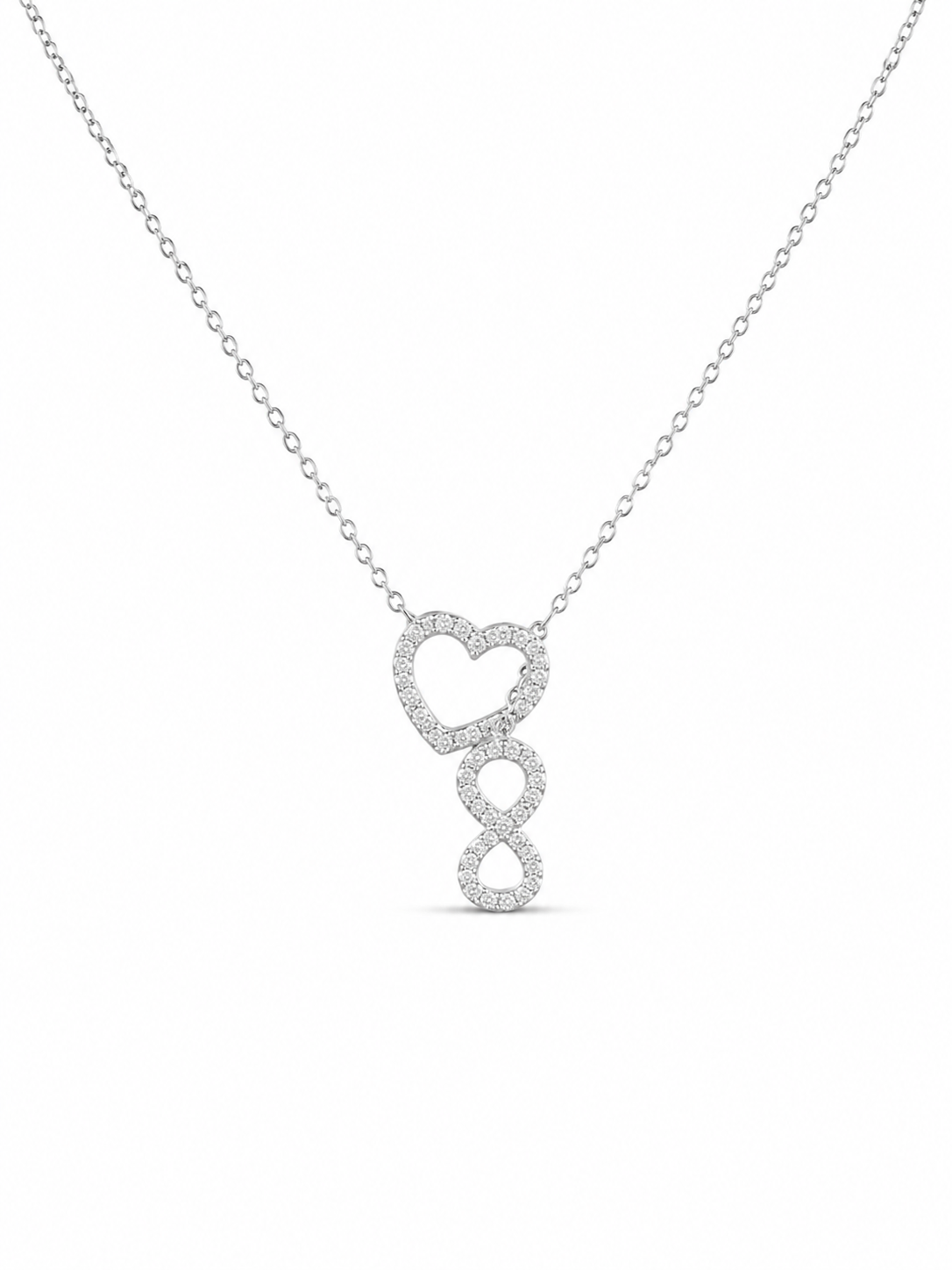 925 Sterling Silver Cubic Zirconium Intertwining Lock Heart and Infinity Necklace
