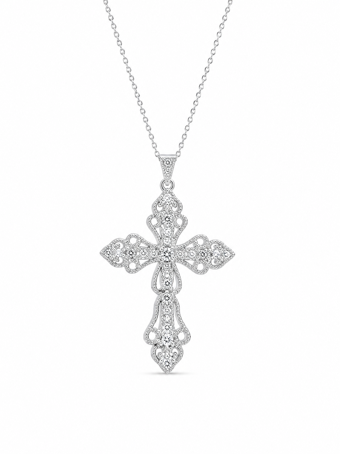 925 Sterling Silver Cubic Lobster Lock Zirconium Large Cross Necklace