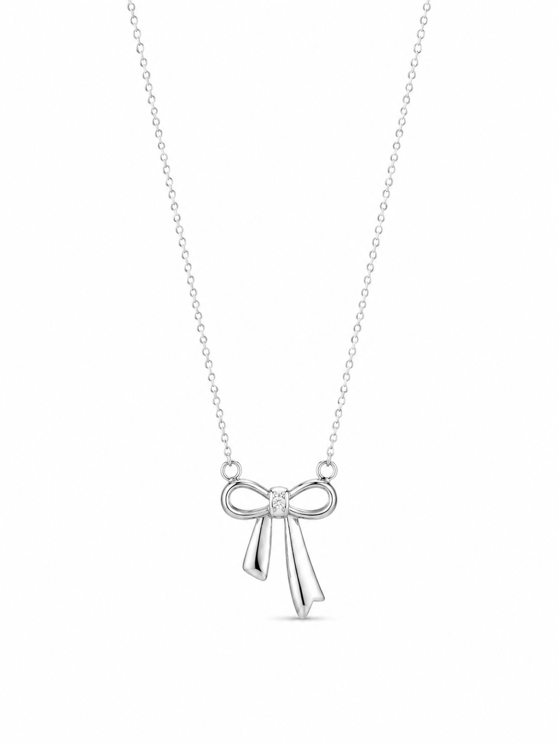 925 Sterling Silver Cubic Zirconium Bow Necklace