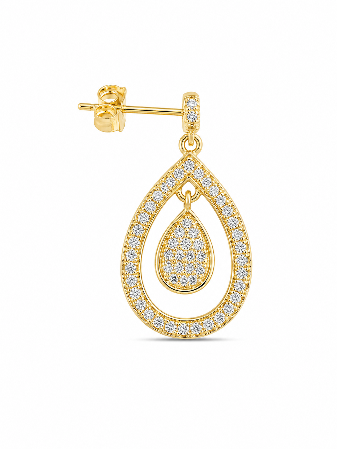 925 Yellow Sterling Silver Cubic Zirconium Push Back Teardrop Earrings