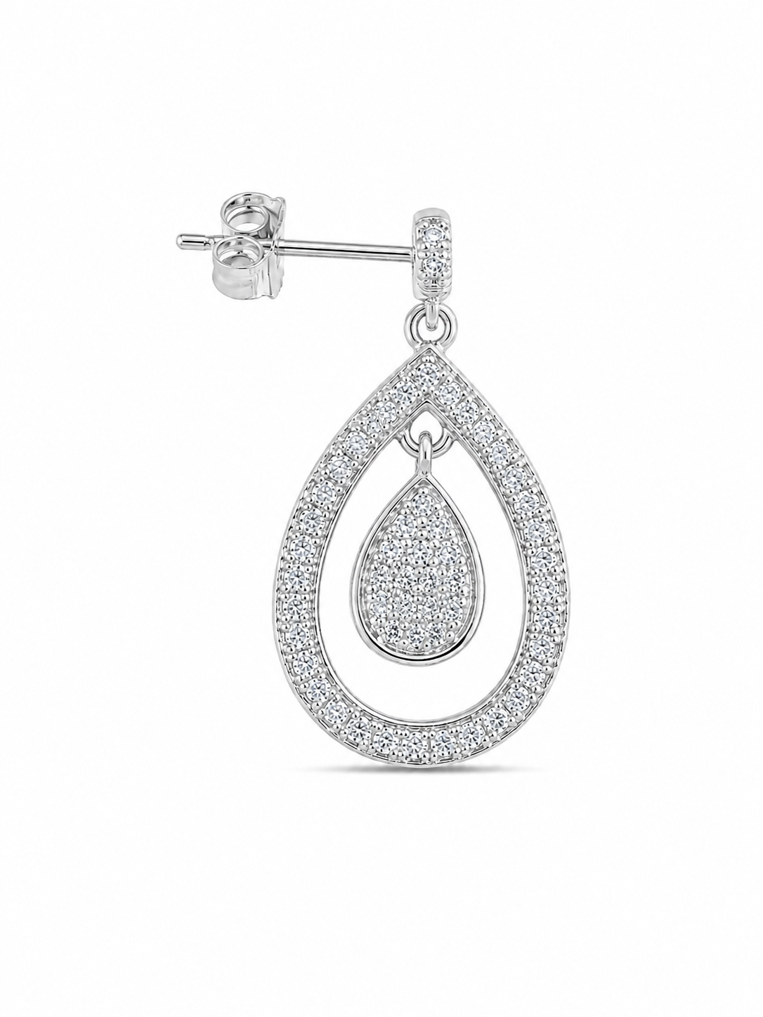 925 Sterling Silver Cubic Zirconium Push Back Teardrop Earrings