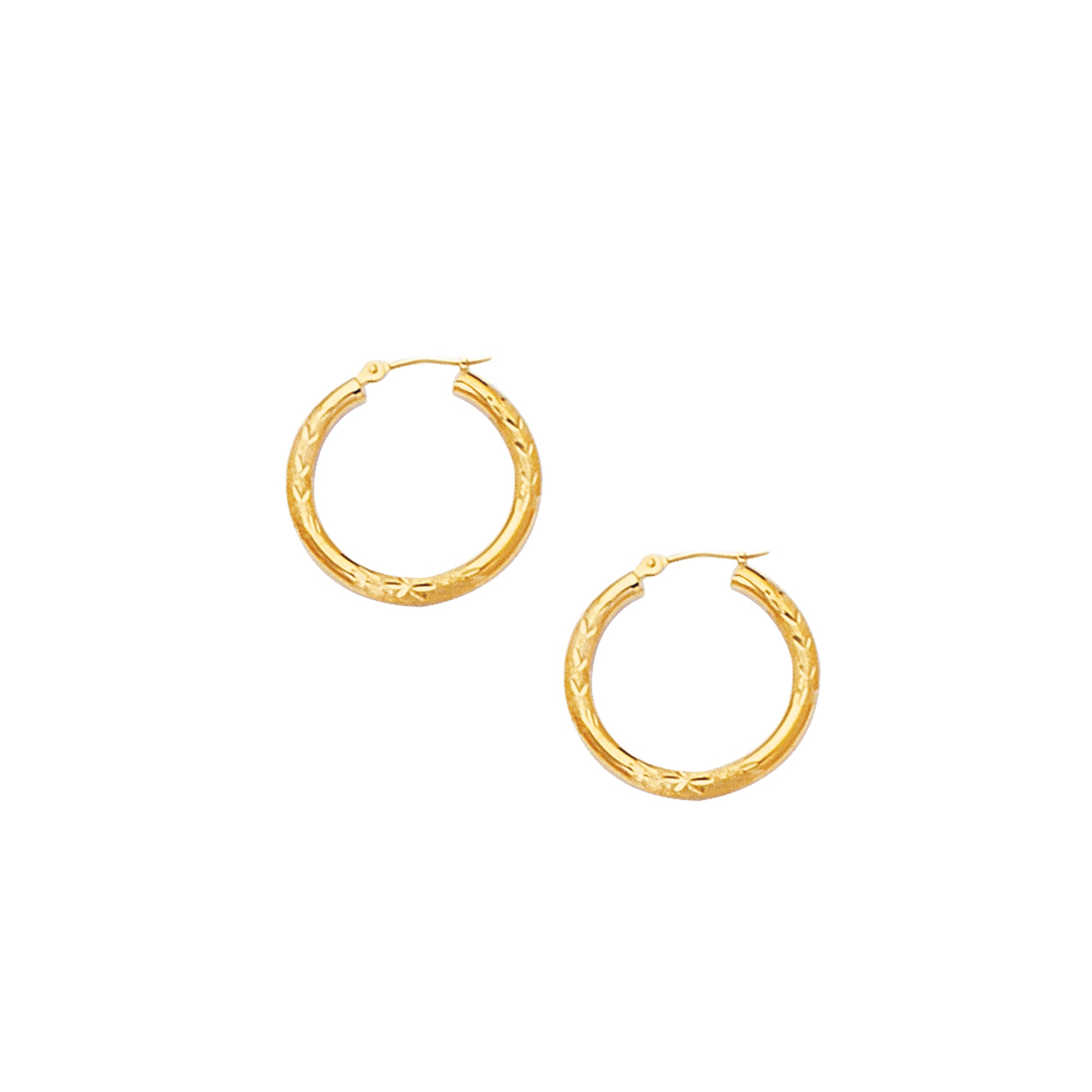 10K Yellow Gold 3Mm Diamond Cut Hoop Earring