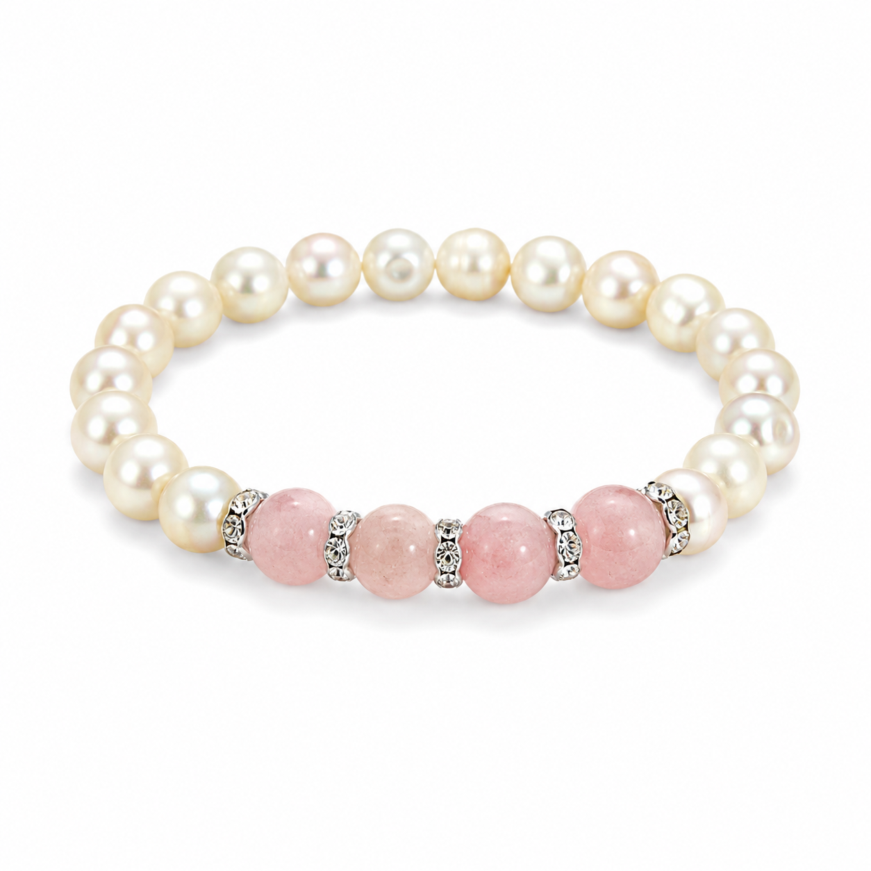 White Pearl Light Pink Ball Cubic Zirconium 10 MM Bracelet [A19B9]