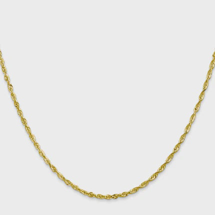 10KT Solid Yellow Gold 2 mm Lobster Lock Rope Link Chain