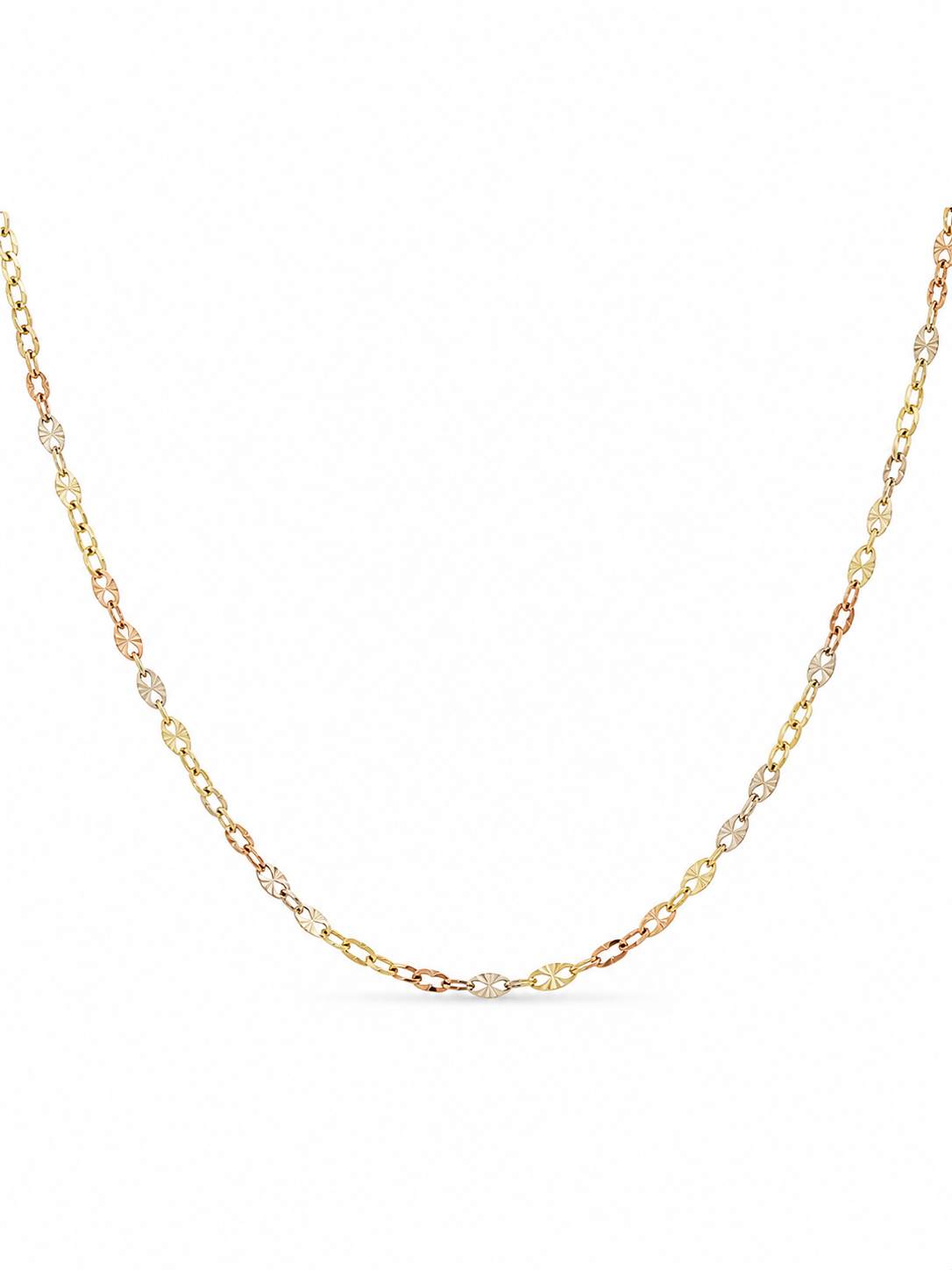 14KT Solid Tri-Color Gold 3 MM Designer Chain