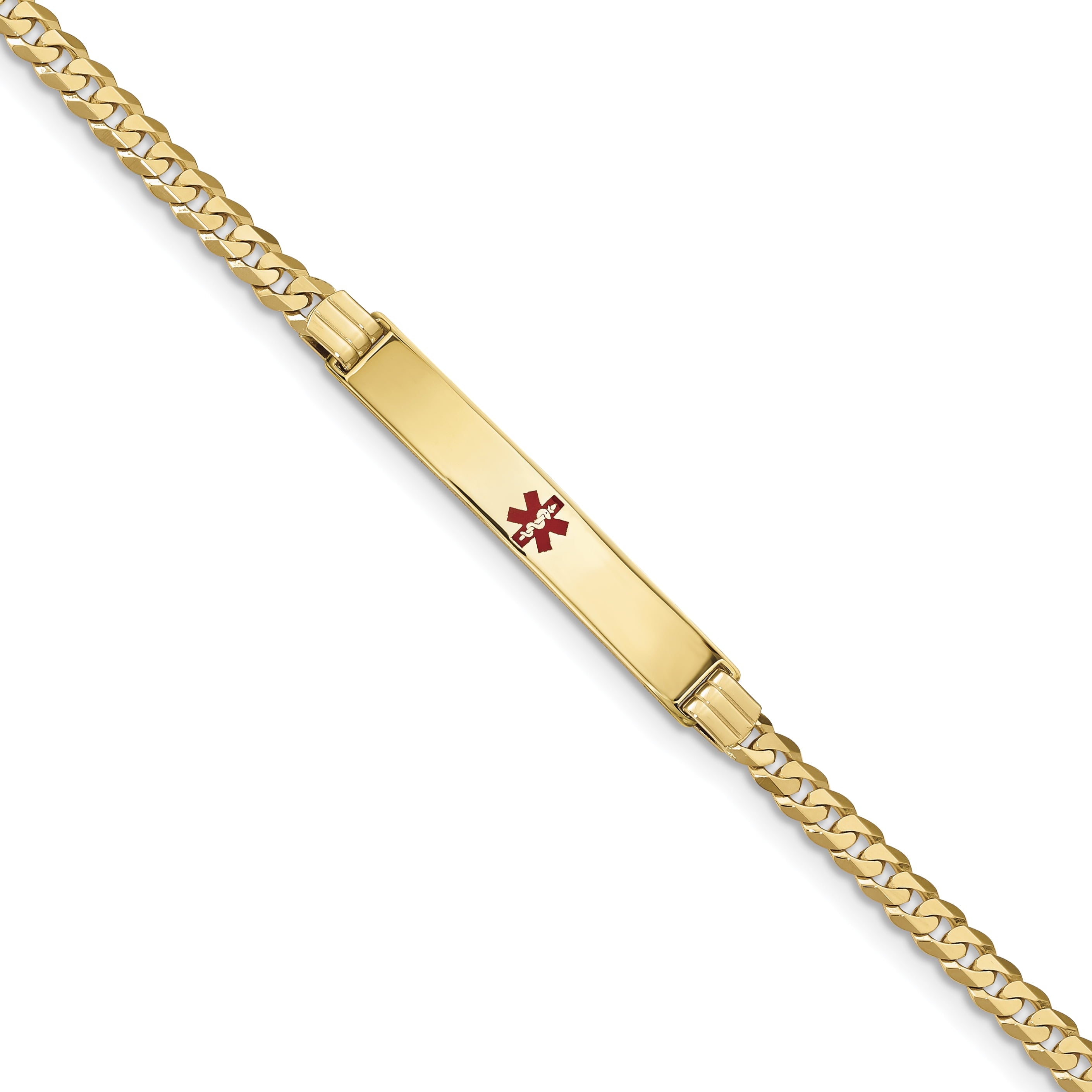 14K Medical Red Enamel Curb Link Id Bracelet